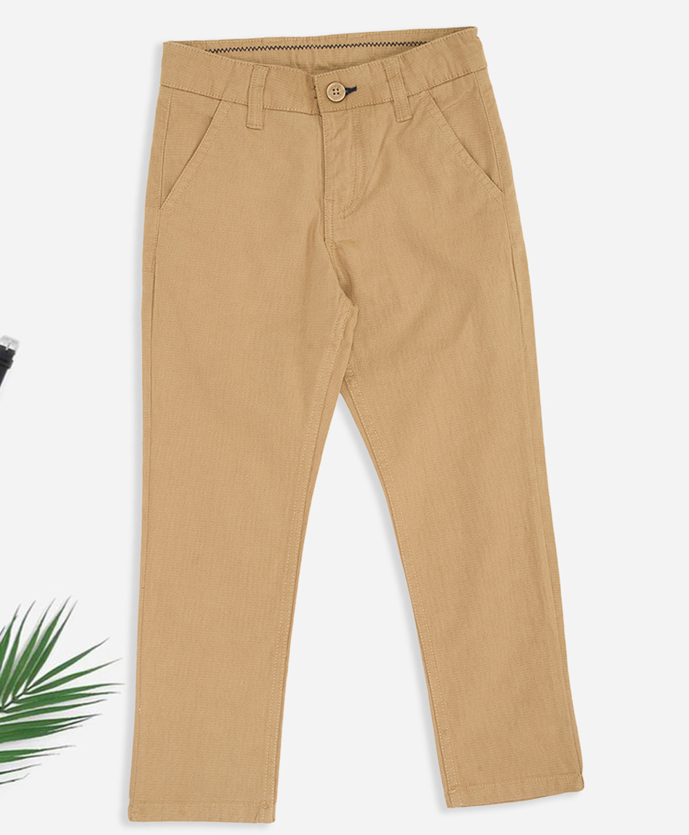Pantaloons Junior Cotton Spandex Woven Solid Trousers - Beige-picture-27