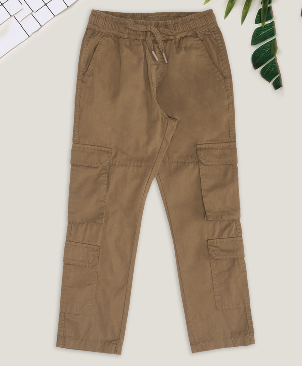Pantaloons Junior Cotton Woven Solid Cargo Style Trousers - Brown-picture-26