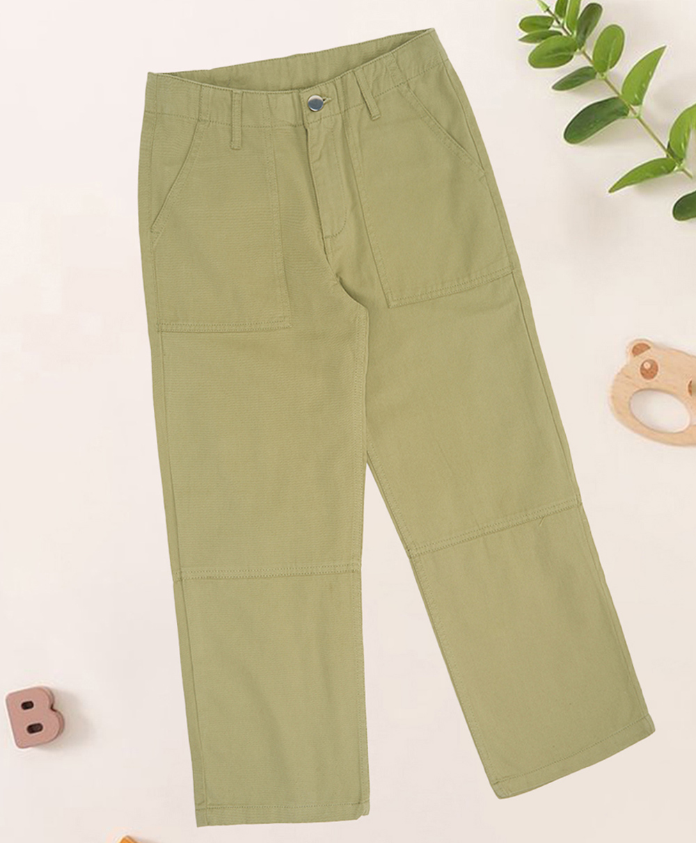 Pantaloons Junior Cotton Woven Solid Trousers - Olive Green-image-22