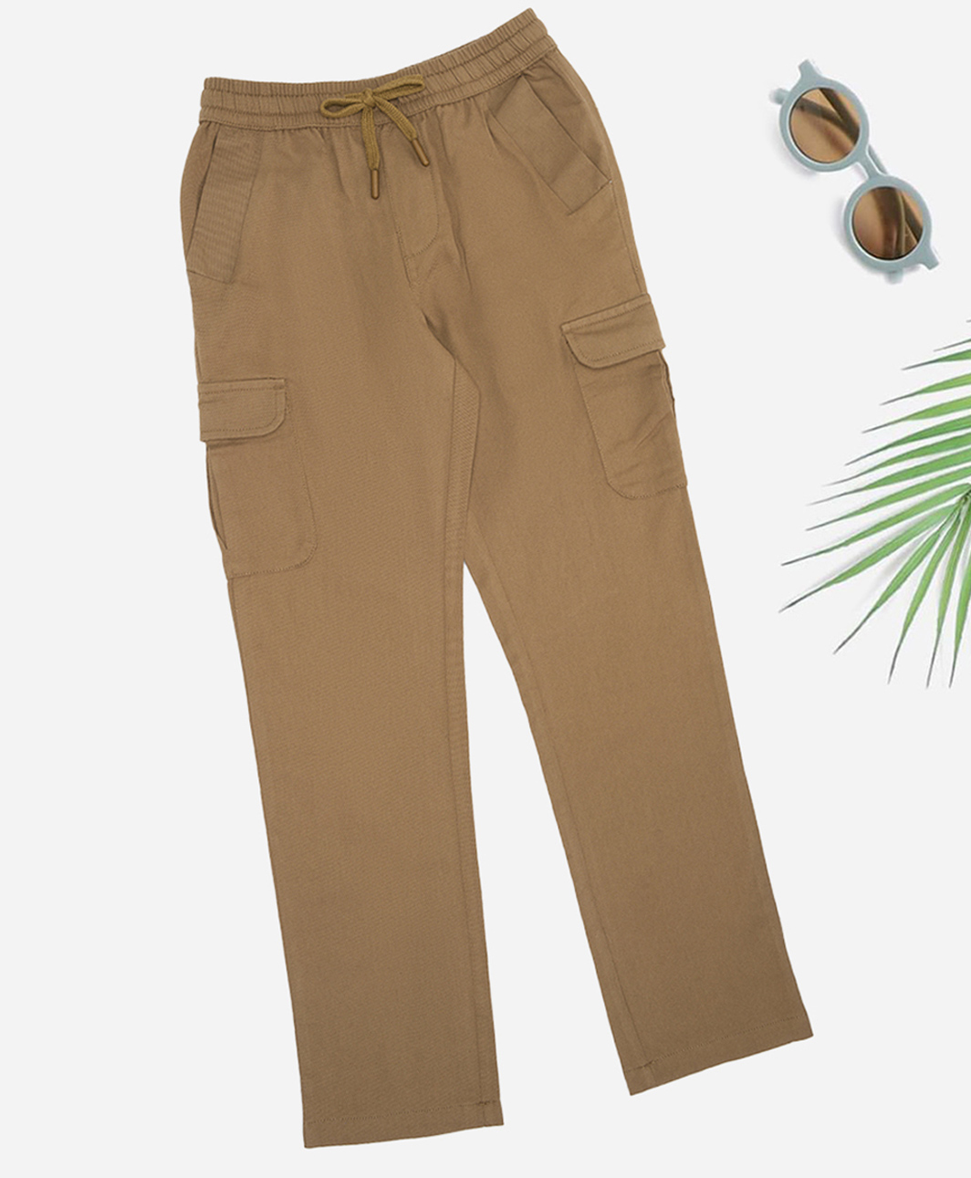 Pantaloons Junior Cotton Woven Solid Cargo Style Trousers - Tan-picture-18