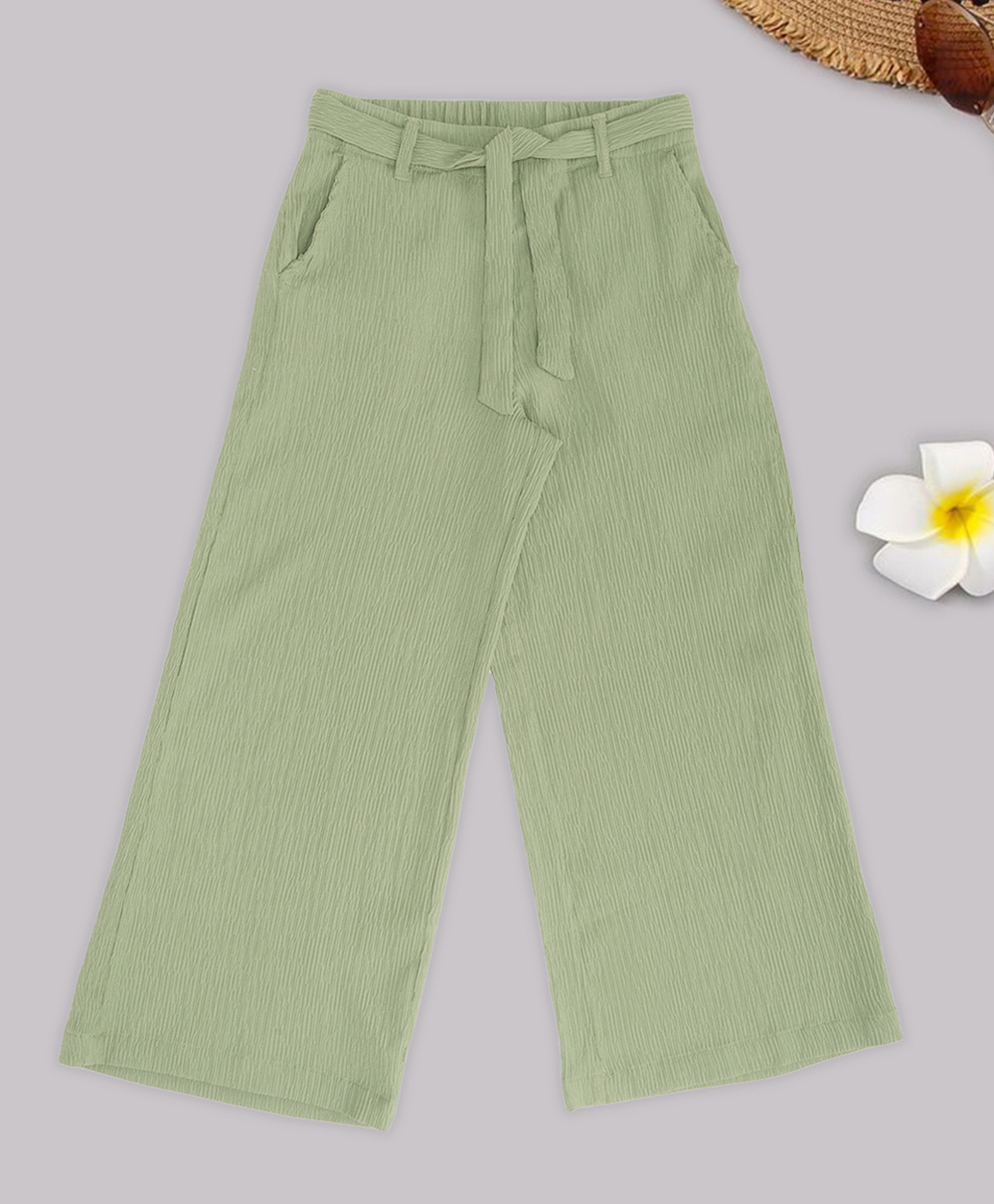 Pantaloons Junior Woven Crinkle Detailed Jamaican Pants - Olive Green-picture-12