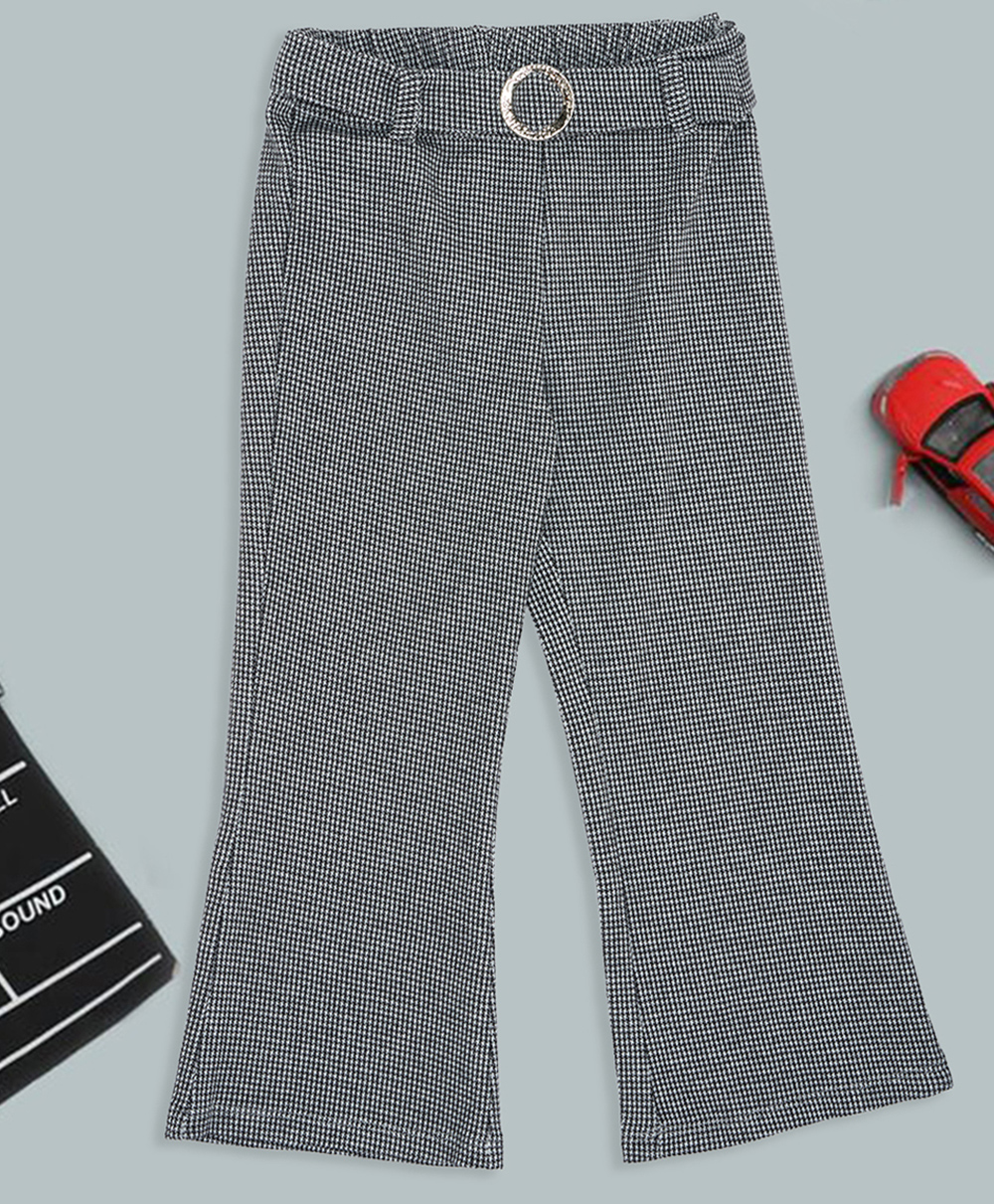 Pantaloons Junior Cotton Woven Checked Flared Trousers - Black-picture-16
