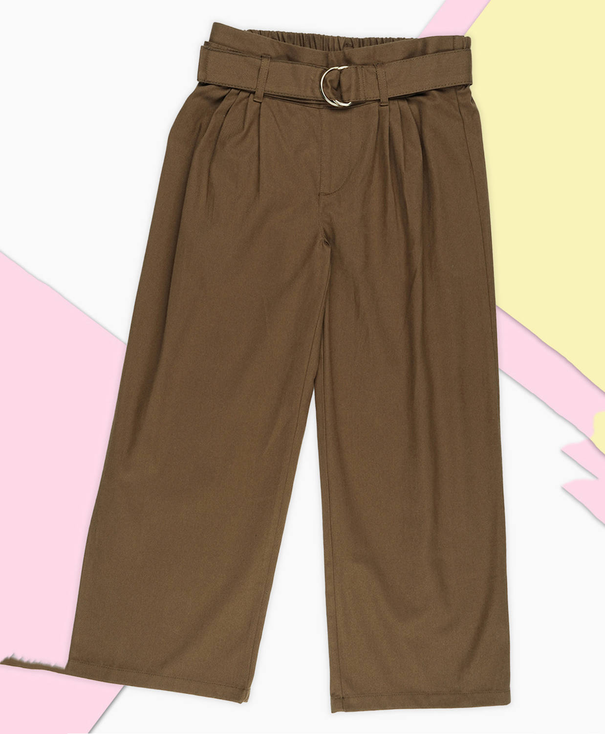 Pantaloons Junior Cotton Woven Solid Pleated Trousers - Brown-picture-16