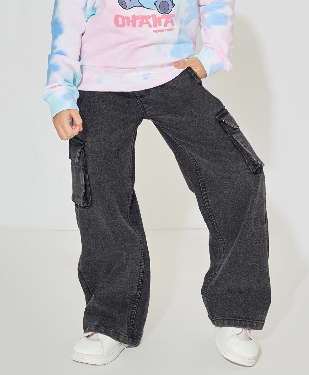 Pantaloons Junior Cotton Woven Washed Cargo Style Jeans - Black-picture-17