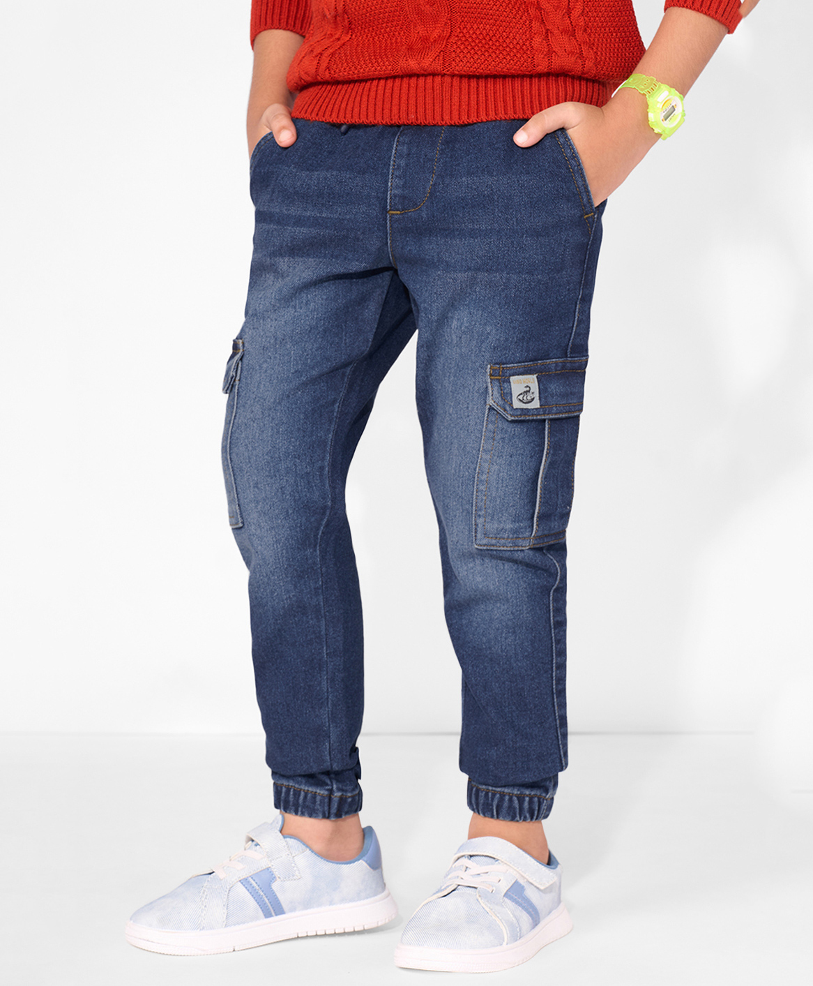 Pantaloons Junior Woven Mild Washed Joggers Style Jeans - Blue-picture-23
