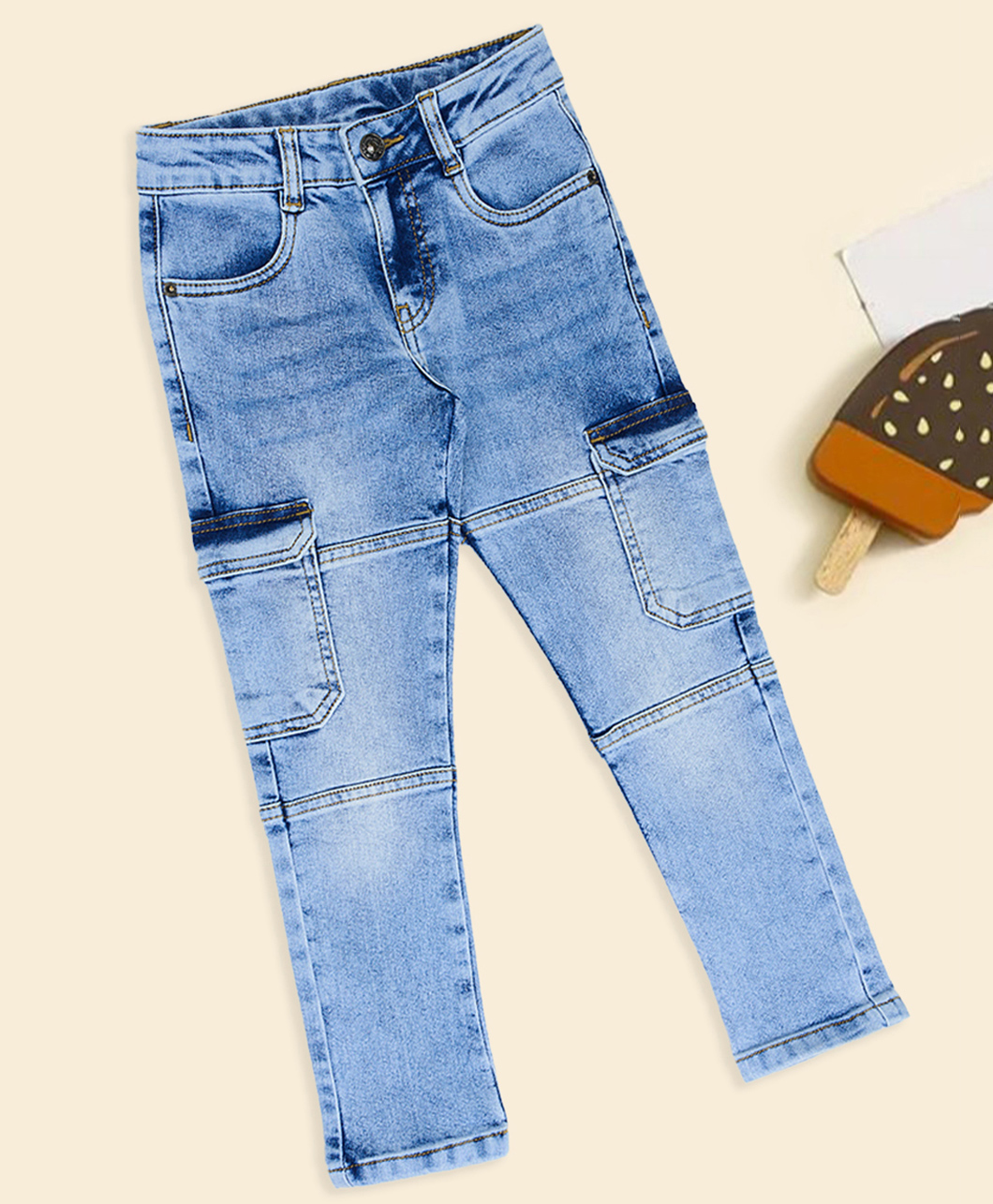 Pantaloons Junior Cotton Woven Washed Pocket Detailed Jeans - Light Blue-picture-18