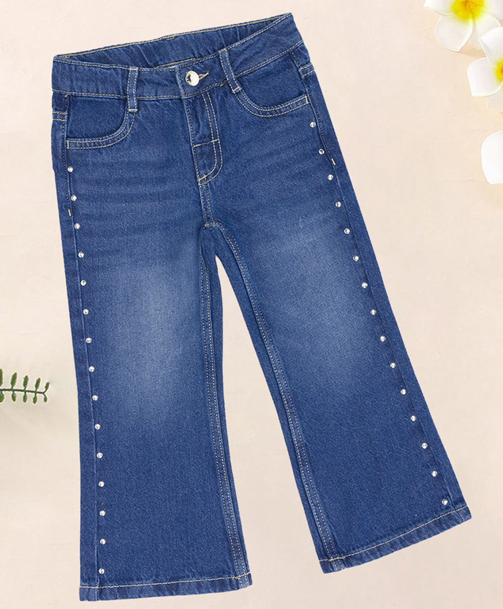 Pantaloons Junior Cotton Woven Stones Embellished Mild Washed Jeans - Blue-picture-39