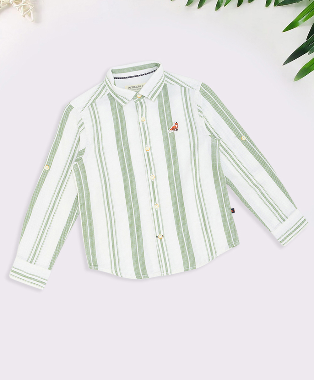 Pantaloons Junior Cotton Woven Full Sleeves Striped Shirt - Limegreen-picture-27
