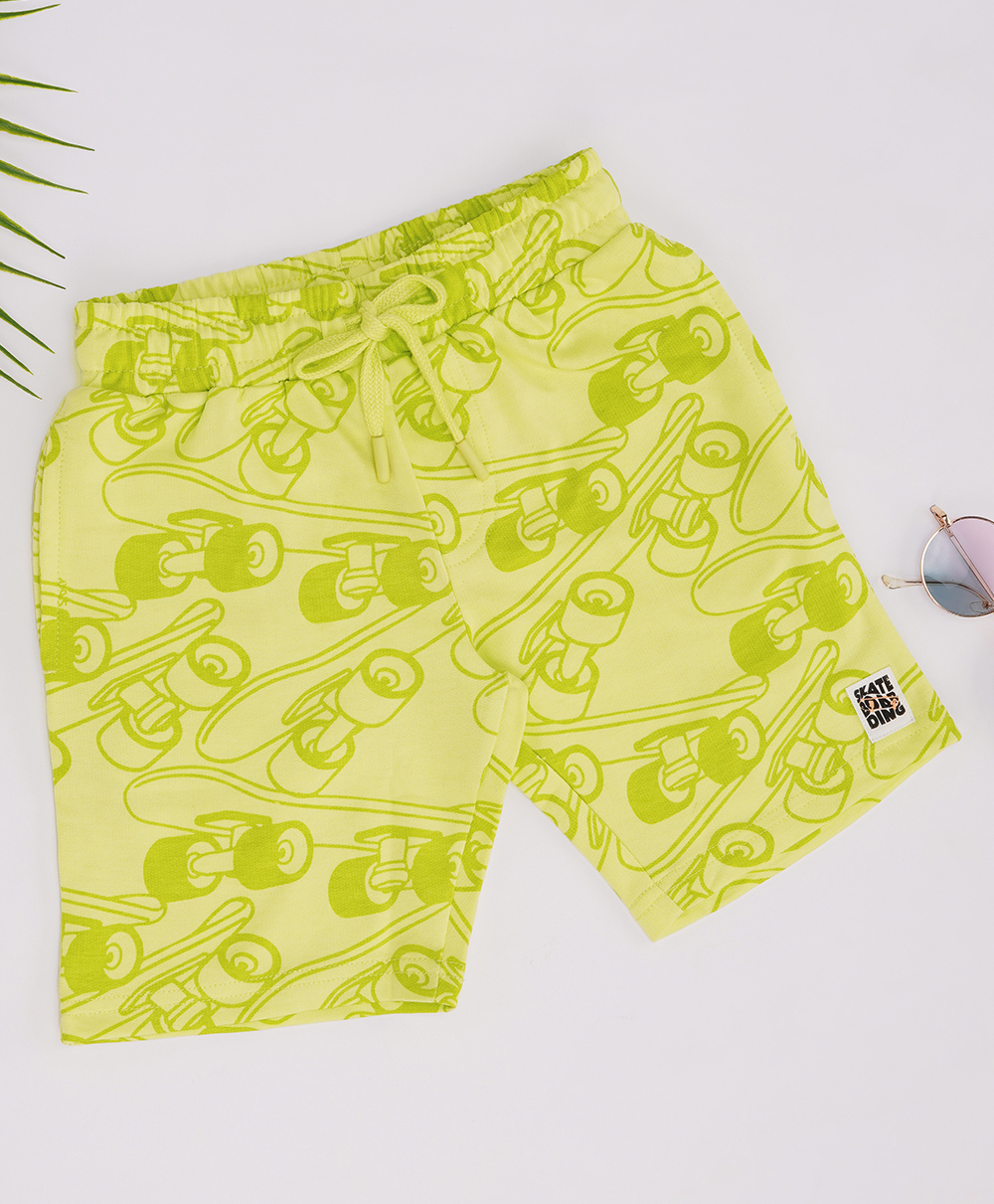 Pantaloons Junior Cotton Knit Skateboard Printed Shorts - Limegreen-picture-25