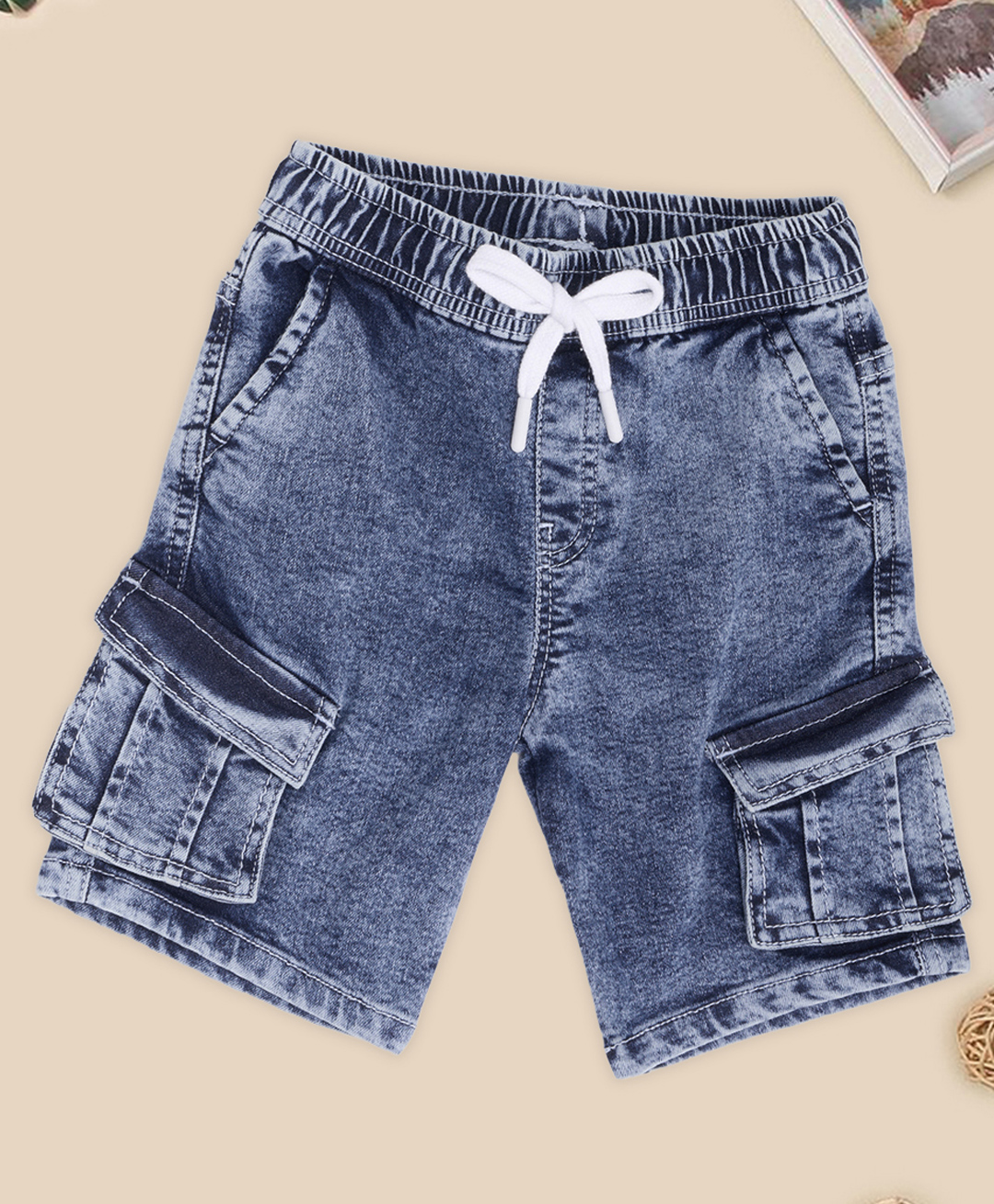 Pantaloons Junior Cotton Woven Mild Washed Shorts - Blue-picture-20