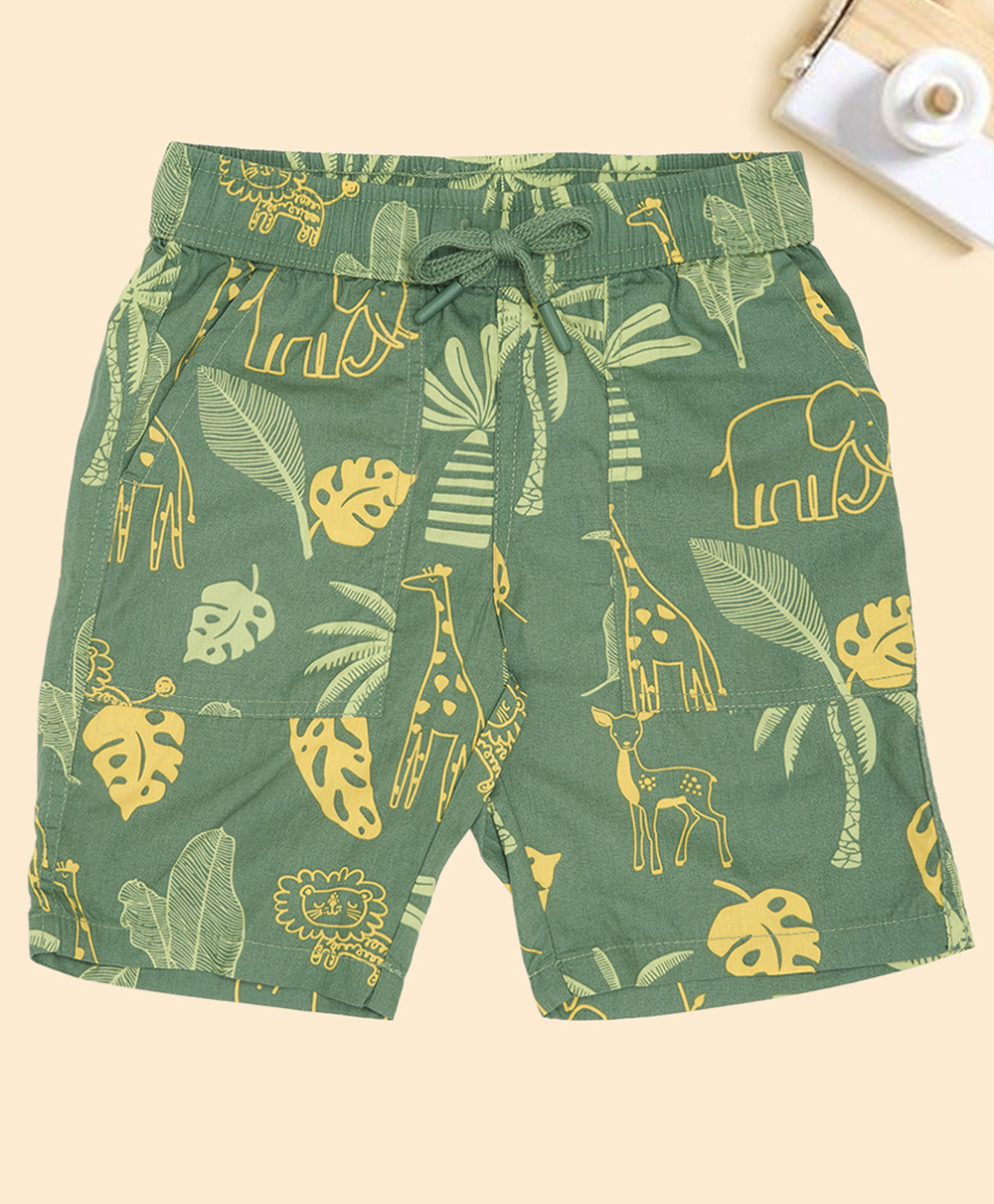 Pantaloons Junior Cotton Woven Leaves Printed Shorts - Green-picture-26