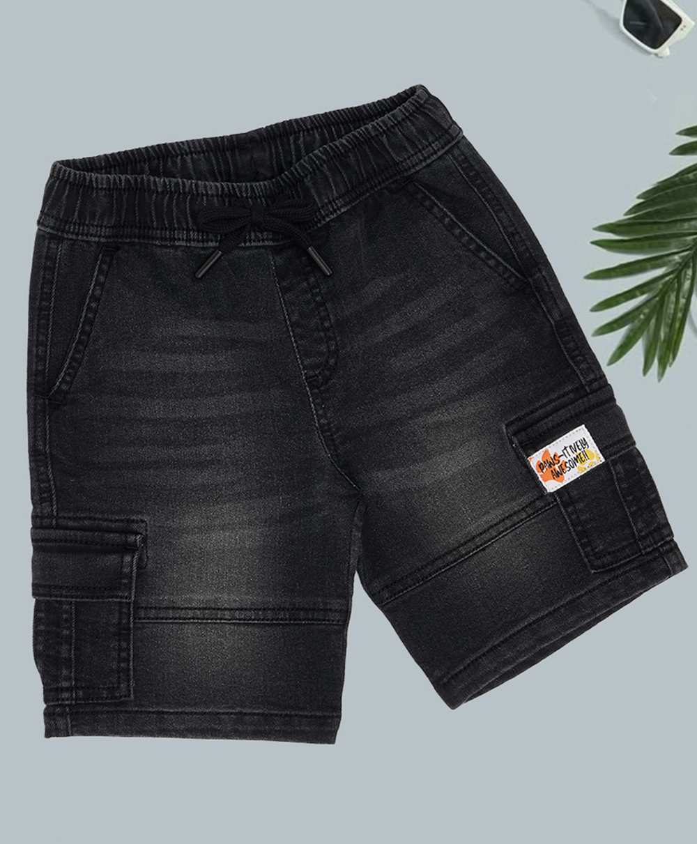 Pantaloons Junior Cotton Woven Mild Washed Shorts - Black-picture-31