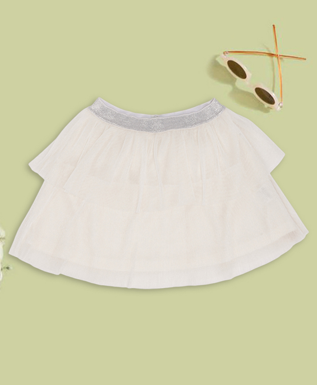 Pantaloons Junior Knit Glitter Lace Embellished Skirt - Off White-image-15