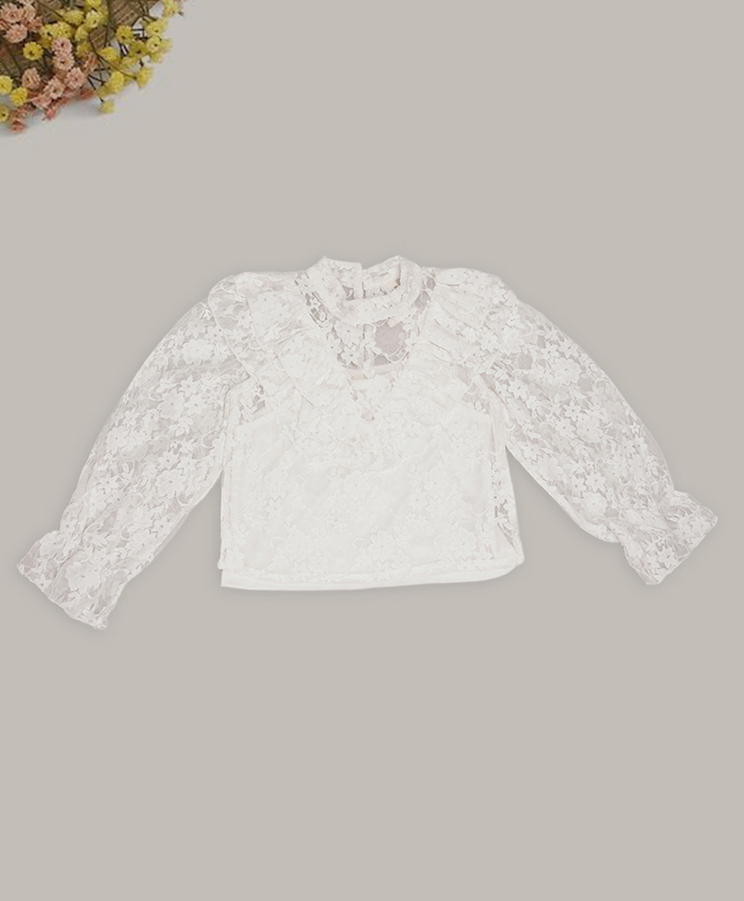 Pantaloons Junior Knit Full Sleeves Floral Embroidered Lace Detailed Top - Off White-image-19