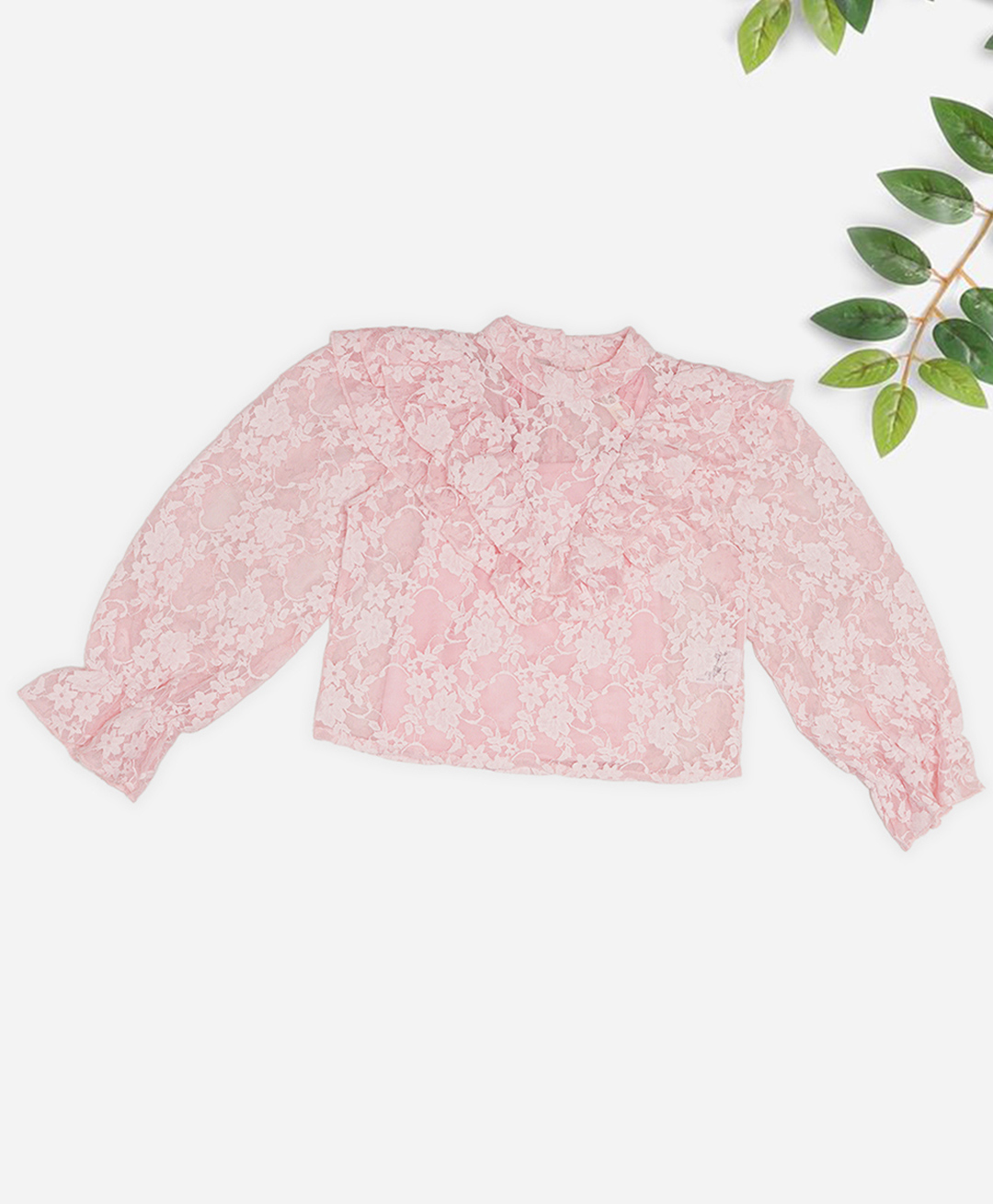 Pantaloons Junior Knit Full Sleeves Floral Embroidered Lace Detailed Top - Pink-image-49