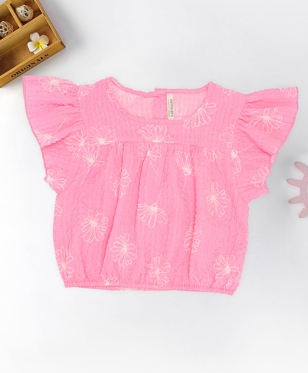 Pantaloons Junior Cotton Woven Frill Sleeves Floral Printed Top - Pink-image-39
