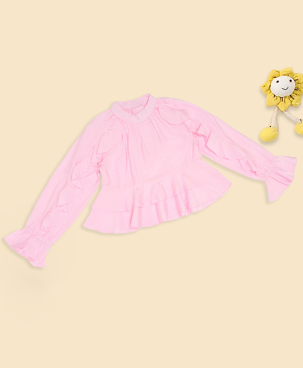 Pantaloons Junior Woven Full Sleeves Ruffle Detailed Peplum Top - Pink-image-16