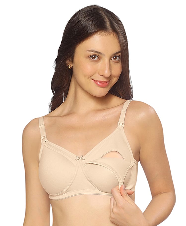 MomToBe Cotton Knit Solid Non Padded Maternity Bra With Front Open Nursing Access - Skin-picture-20