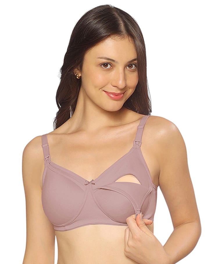 MomToBe Cotton Knit Solid Non Padded Maternity Bra With Front Open Nursing Access - Sand Beige-picture-25
