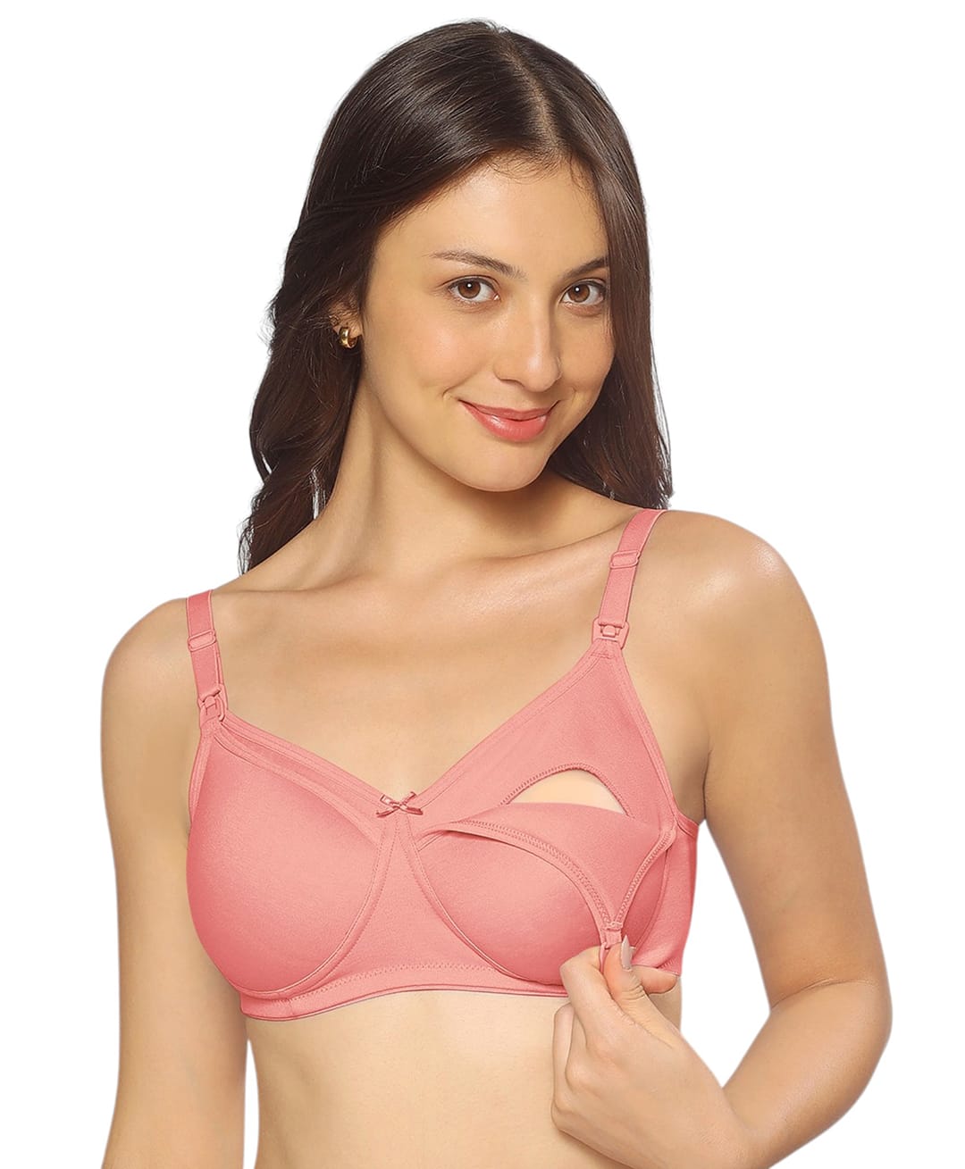 MomToBe Cotton Knit Solid Non Padded Maternity Bra With Front Open Nursing Access - Georgia Peach-image-29