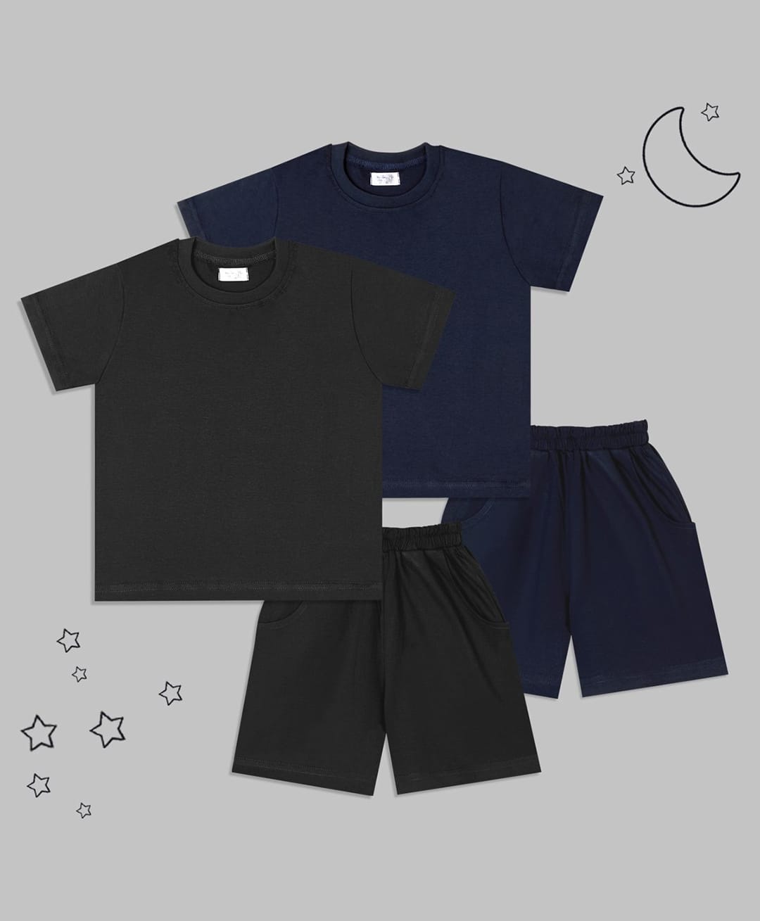 Sheer Love Cotton Jersey Knit Pack Of 2 Half Sleeves Solid Tees & Shorts Night Suit - Navy Blue & Black-image-34