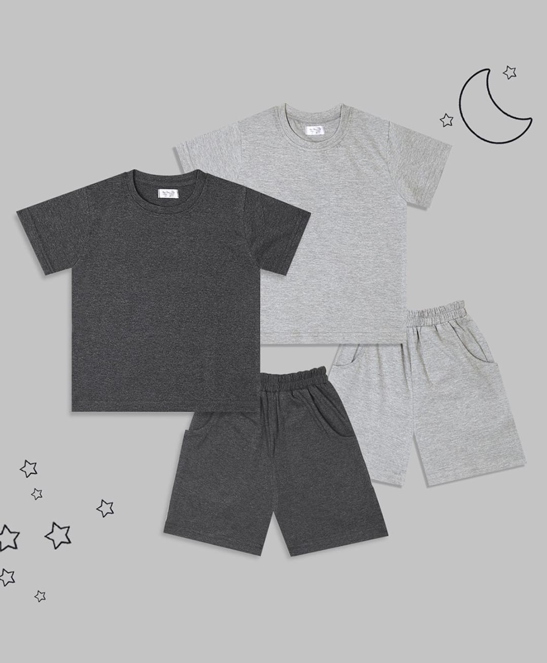 Sheer Love Cotton Jersey Knit Pack Of 2 Half Sleeves Solid Tees & Shorts Night Suit - Grey & Dark Grey-image-9