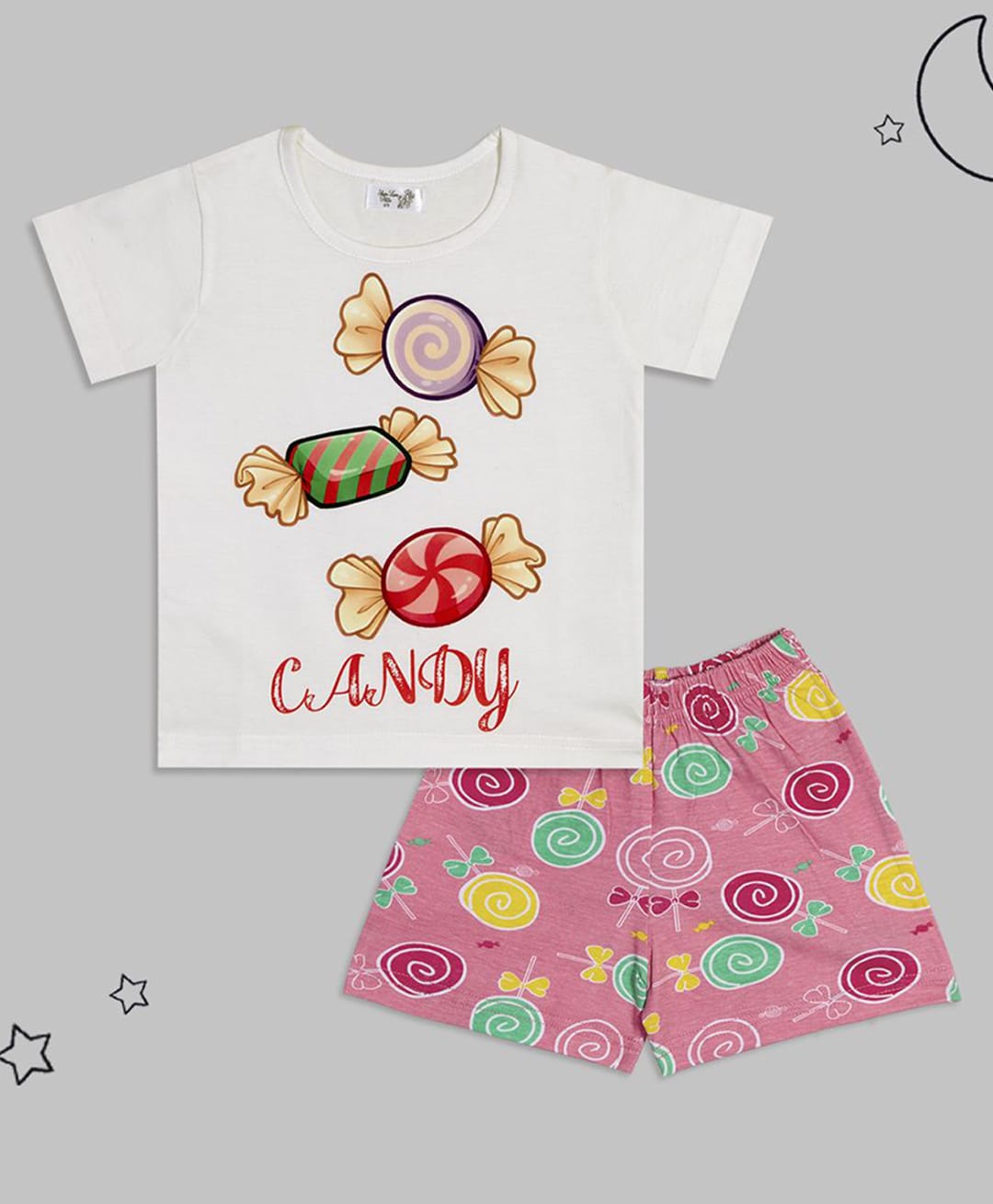 Sheer Love Cotton Jersey Half Sleeves Candies Printed Tee & Shorts Night Suit - White-image-30