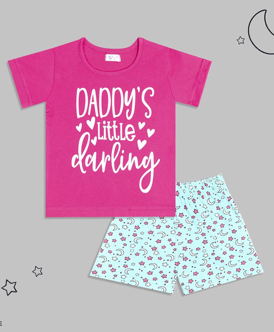 Sheer Love Cotton Jersey Half Sleeves Daddys Little Darling Tee & Shorts Night Suit - Fuchsia-image-16