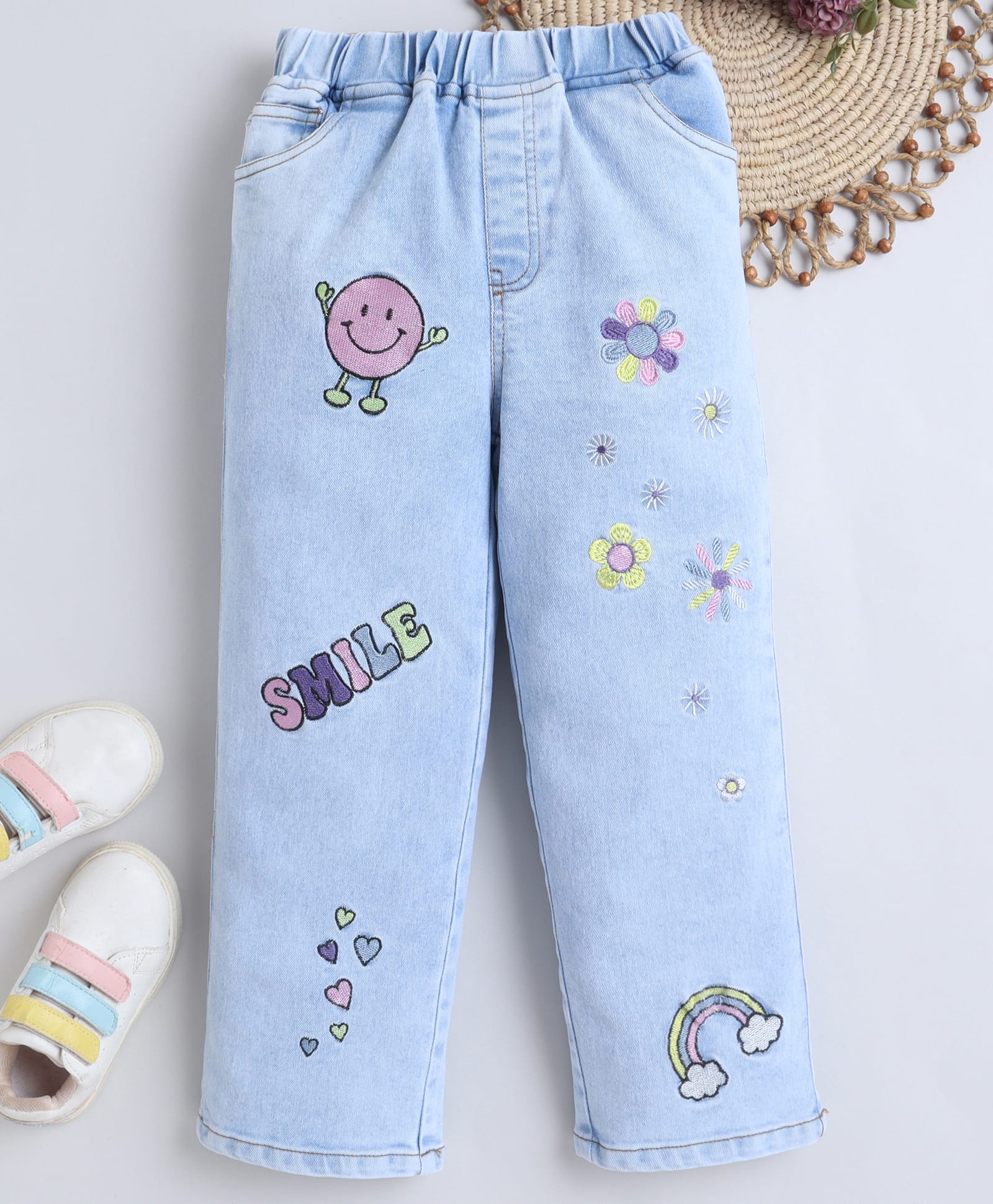 Bright Stars KIDSWEAR Denim Floral & Hearts Embroidered Jeans - Blue-picture-26