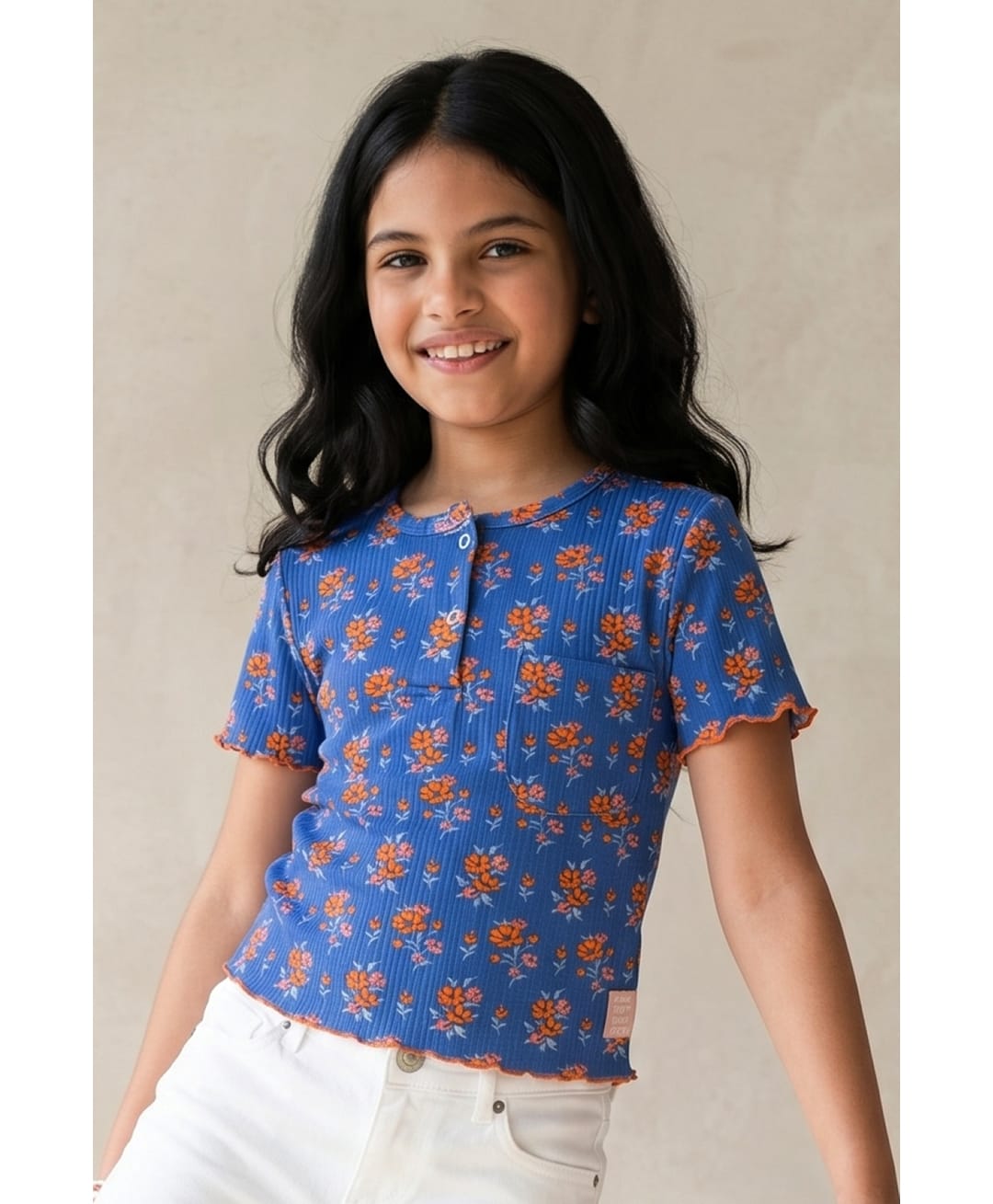 Tales & Stories Viscose Knit Half Sleeves Floral Printed Top - Blue-image-31