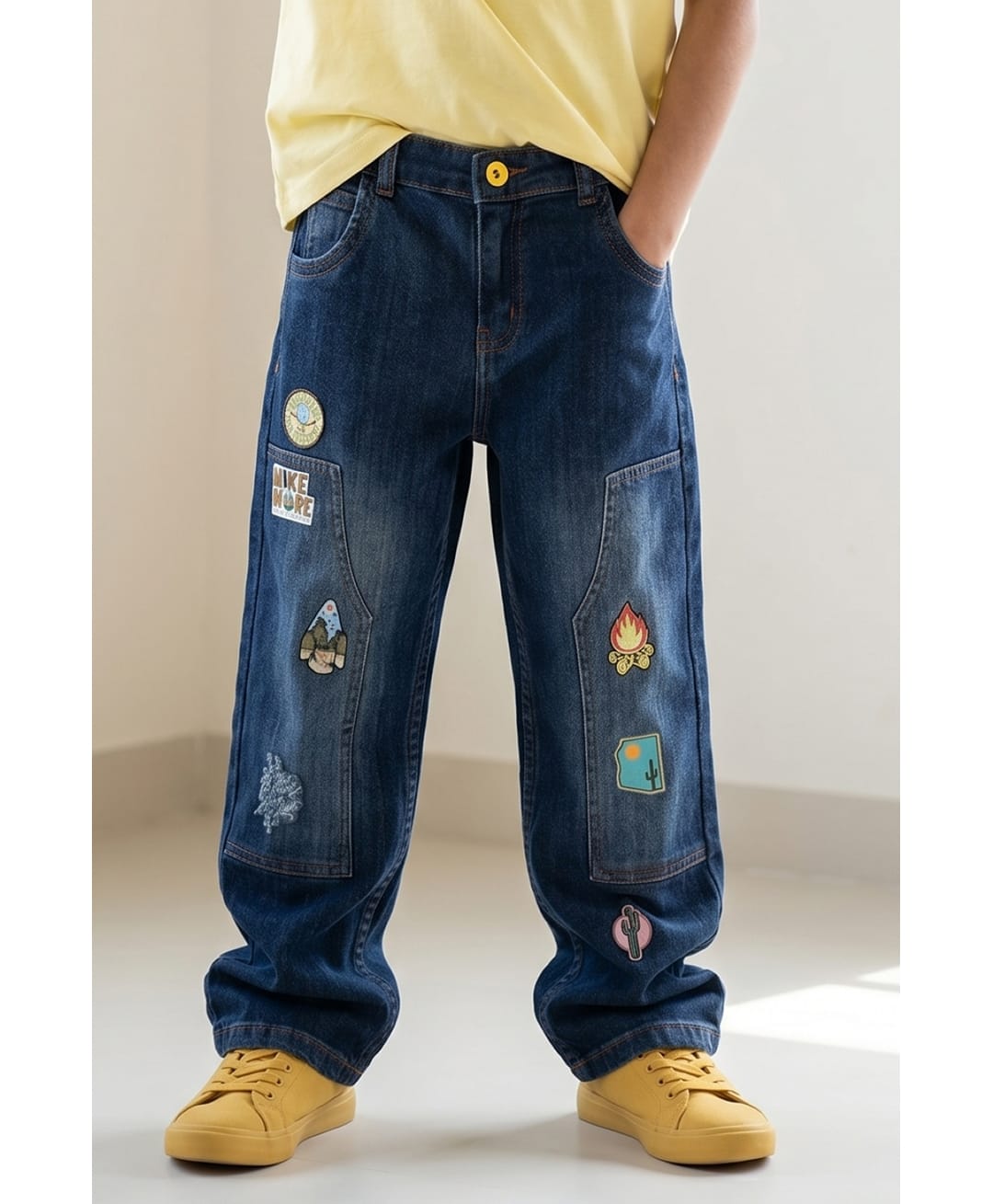 Tales & Stories Denim Washed Camping Theme Patch Detailed Jeans - Dark Blue-image-16