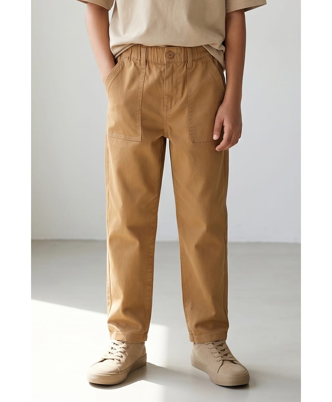 Tales & Stories Cotton Woven Solid Trouser - Khaki-picture-14