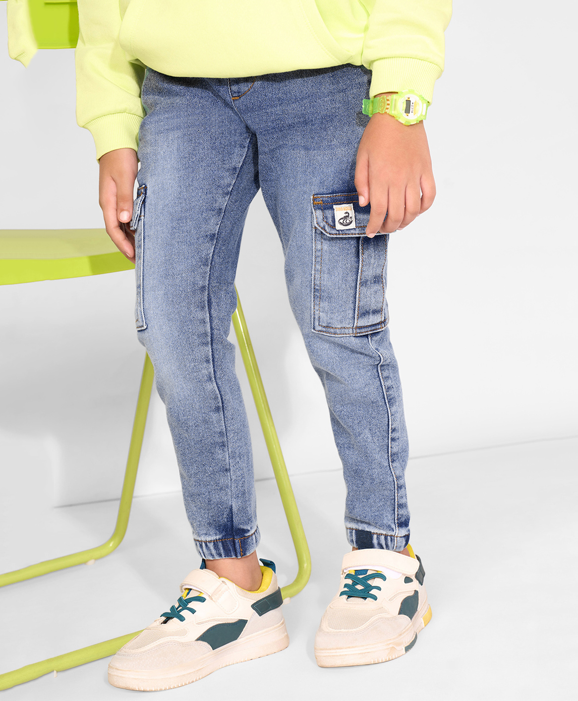 Pantaloons Junior Woven Cargo Style Washed Jeans - Blue-picture-15