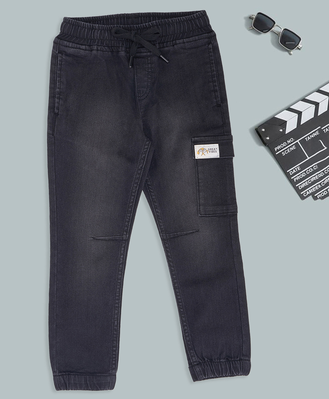 Pantaloons Junior Cotton Faded Design Pocket Detail Jeans - Black-picture-17