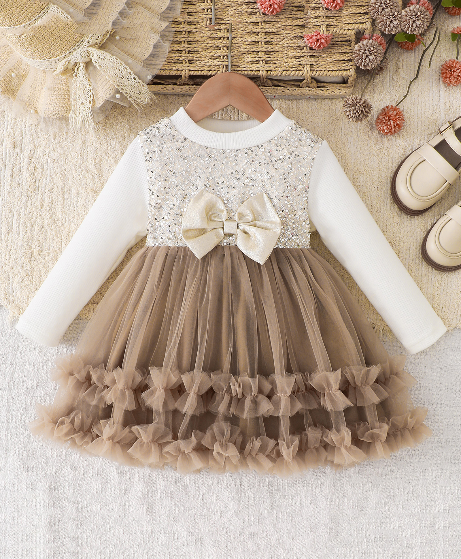 Mark & Mia Full Sleeves Winter Frocks With Sequin & Bow Applique - White-image-18