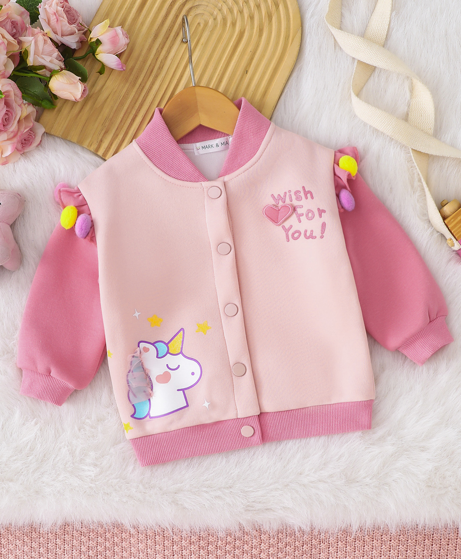 Mark & Mia Full Sleeves Bomber Jacket With Unicorn Print - Pink-image-48