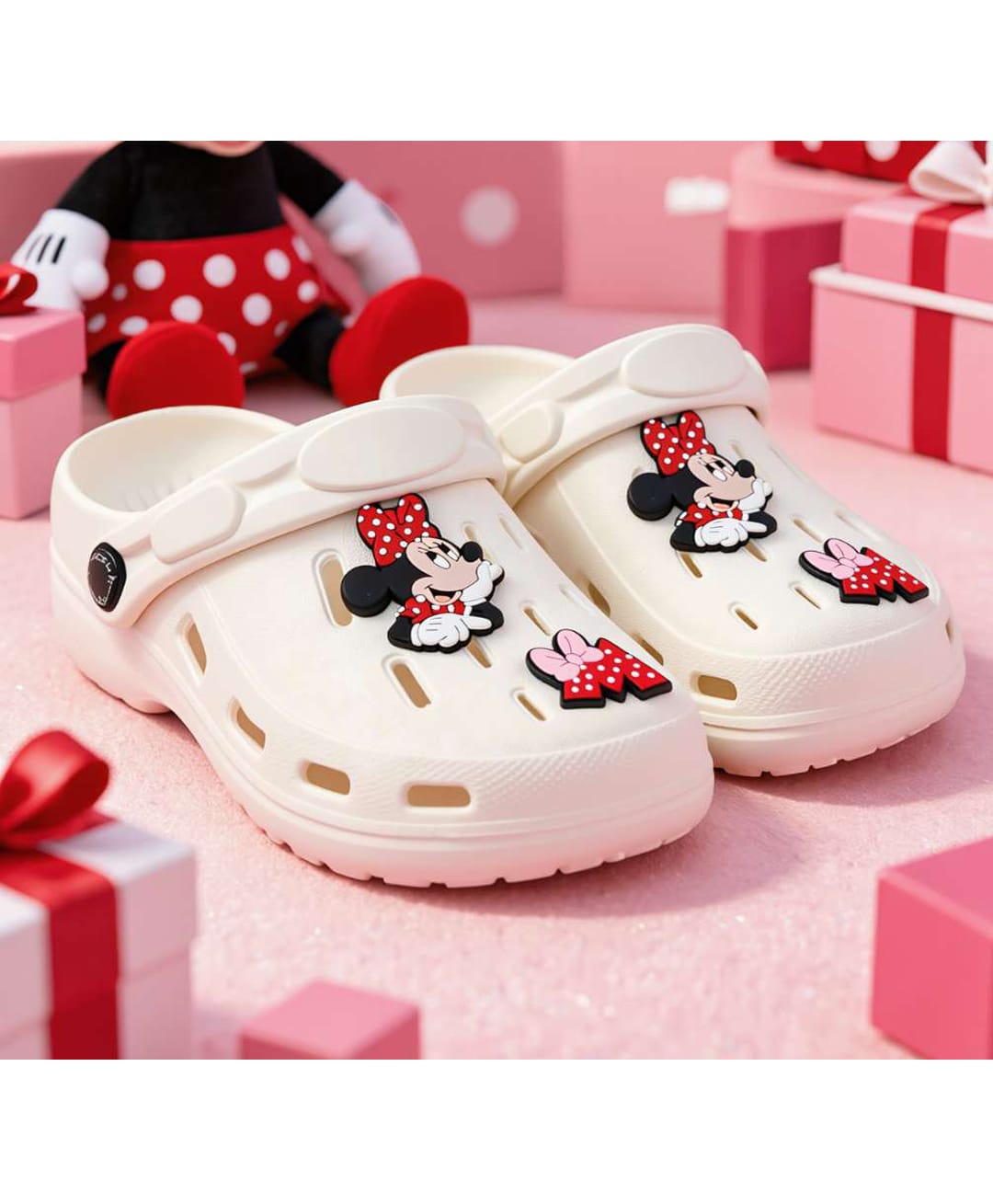 Yellow Bee Mickey & Friends Featuring Minnie Mouse Applique Detailed Perforated Slingback Clogs - White-picture-15