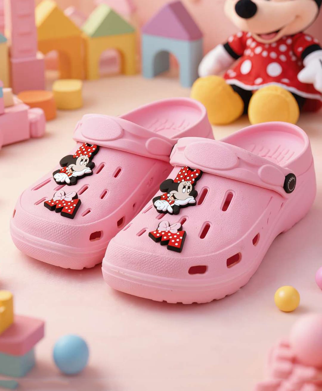 Yellow Bee Mickey & Friends Featuring Minnie Mouse Applique Detailed Perforated Slingback Clogs - Pink-image-34