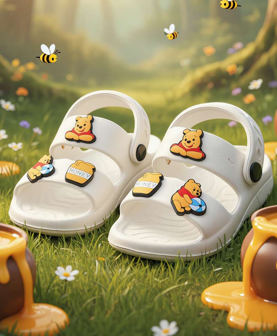 Yellow Bee Disney Featuring Winnie the Pooh Applique Detailed Slingback Sandals - White-picture-24