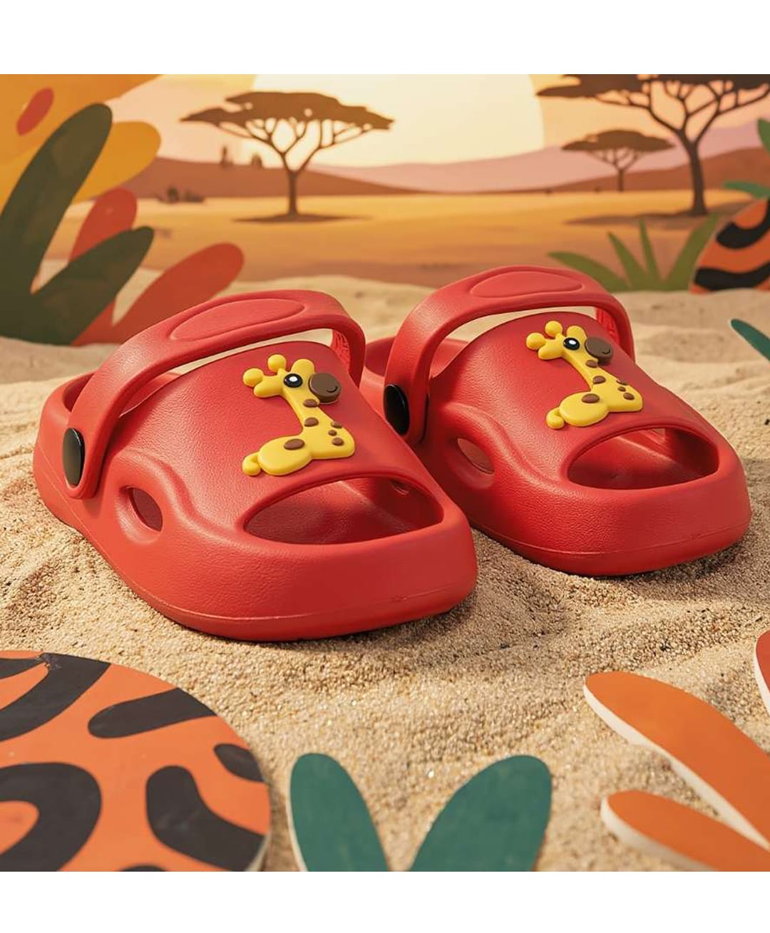 Yellow Bee Giraffe Applique Detailed Slingback Sandals - Red-picture-12