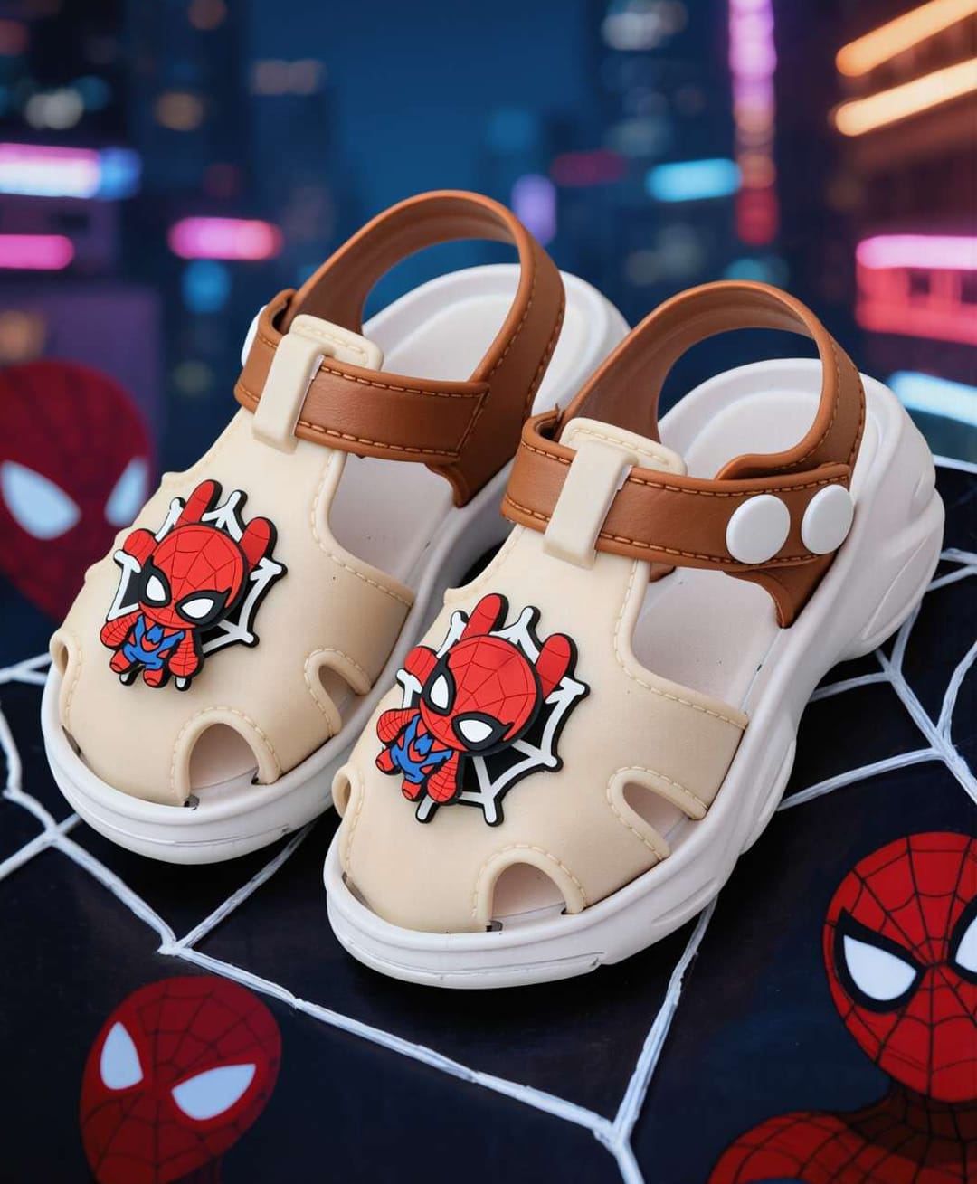 Yellow Bee Marvel Featuring Spider Man Applique Detailed Button Closure Sandals - Beige-picture-8