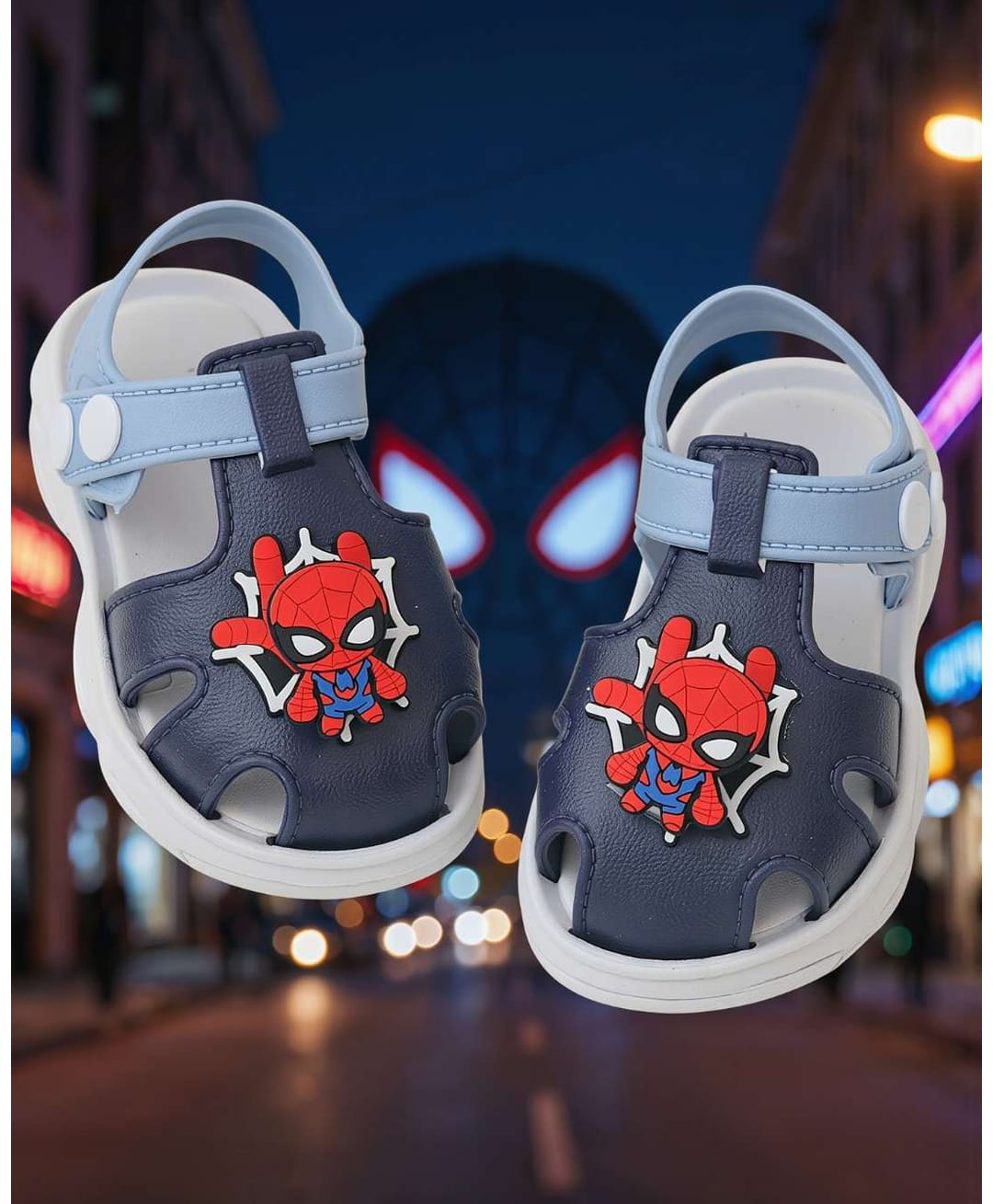 Yellow Bee Marvel Featuring Spider Man Applique Detailed Button Closure Sandals - Navy Blue-picture-28