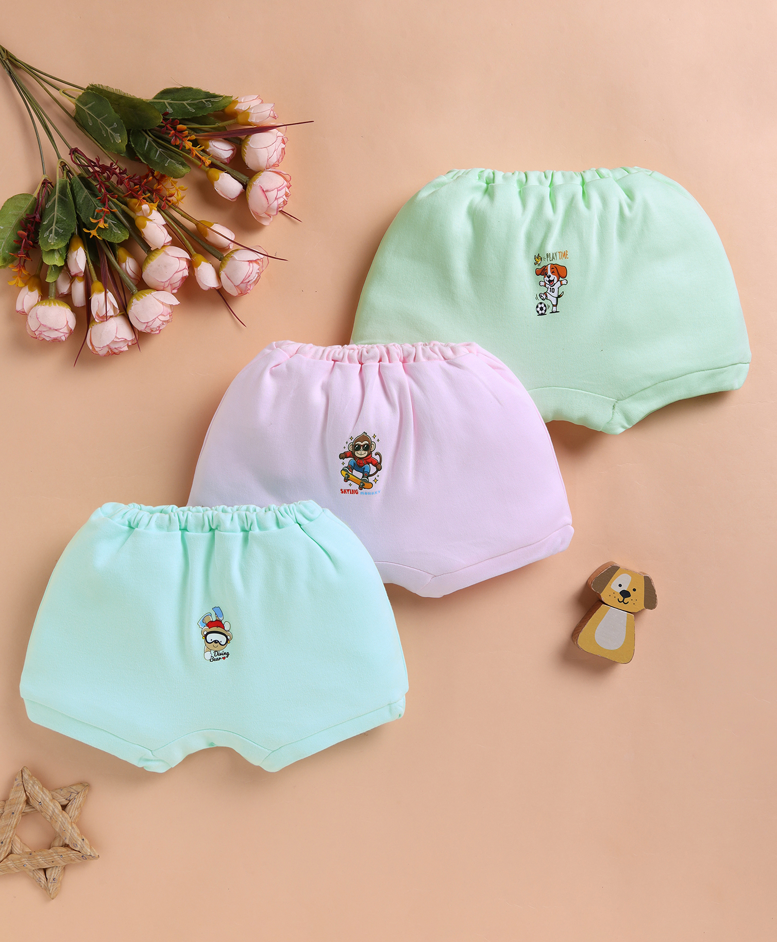 Unfab Cotton Knit Pack Of 3 Animal Printed Panties - Green Pink & Blue-picture-23