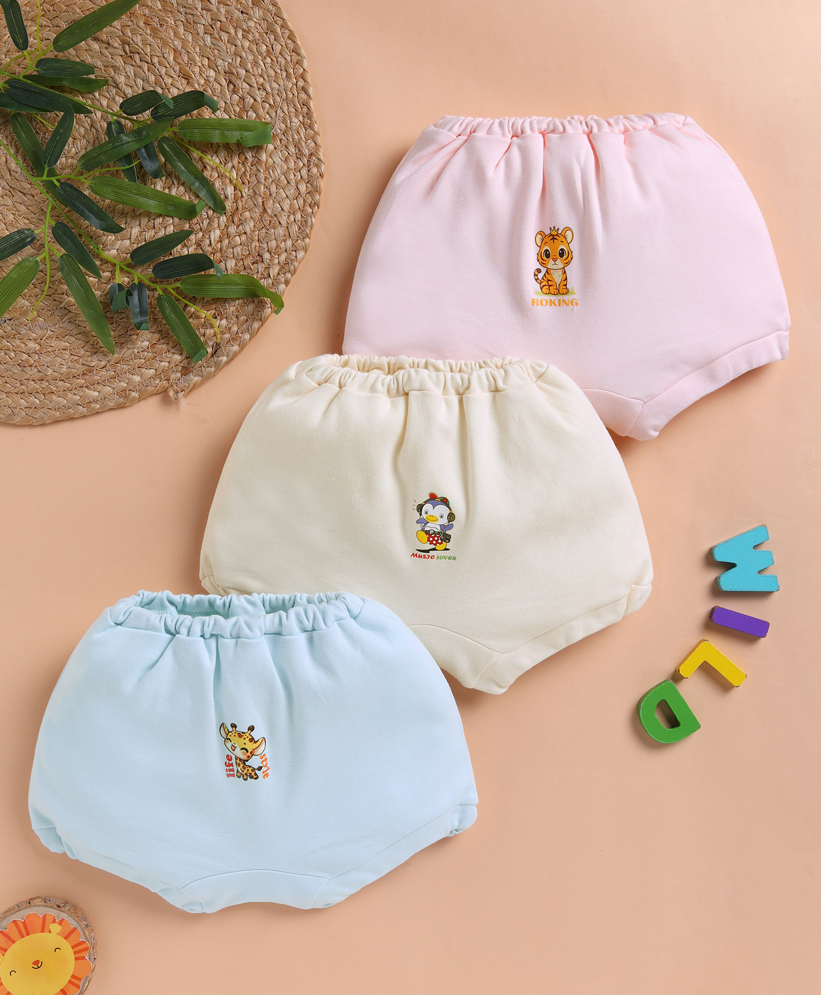 Unfab Cotton Knit Pack Of 3 Animal Printed Panties - Peach Sky Blue & Yellow-picture-31