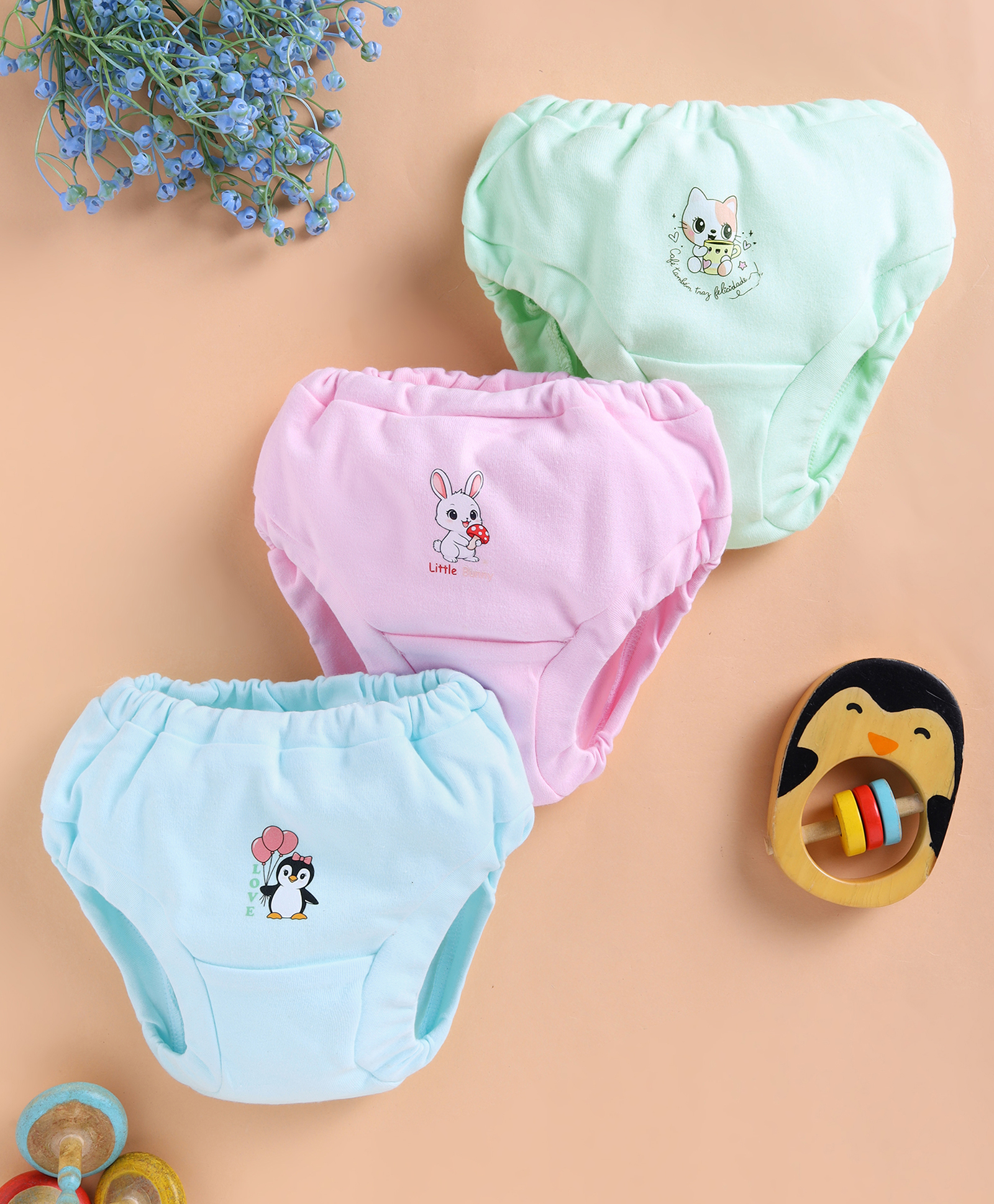Unfab Cotton Knit Pack Of 3 Animal Printed Panties - Green Pink & Blue-picture-1
