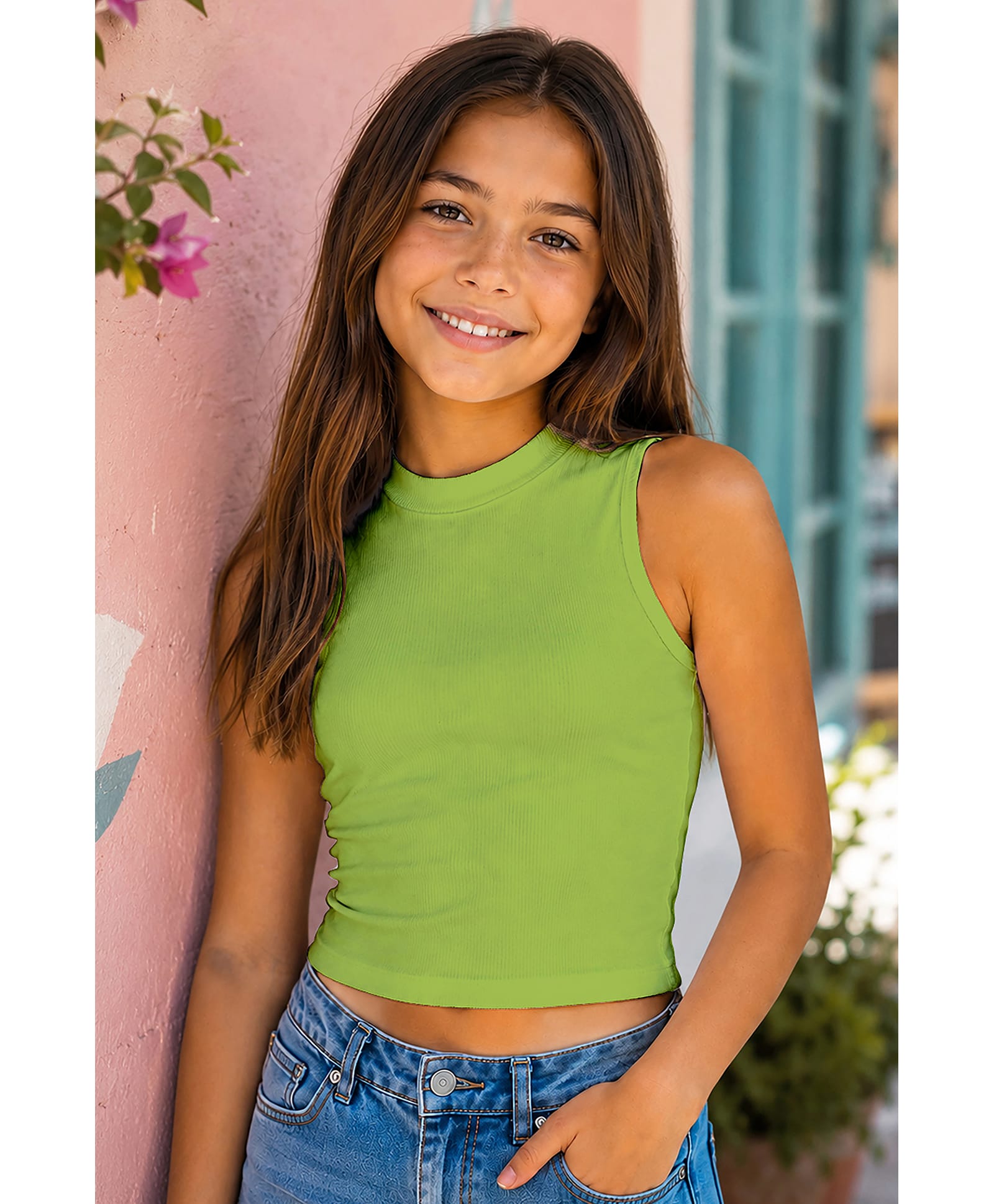 Fashion Dream Cotton Blend Knit Sleeveless Solid Crop Top - Green-image-30
