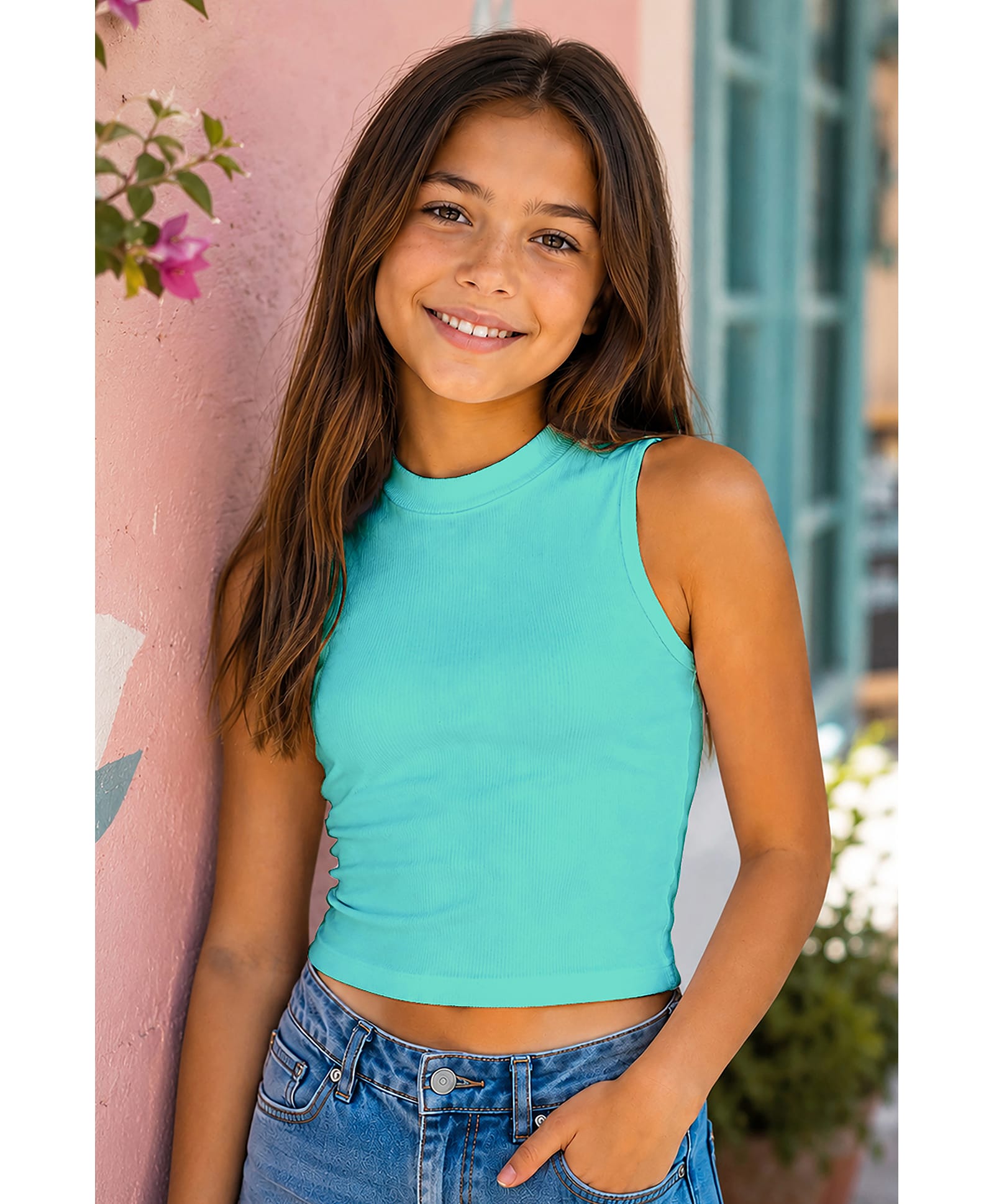 Fashion Dream Cotton Blend Knit Sleeveless Solid Crop Top - Light Blue-image-17