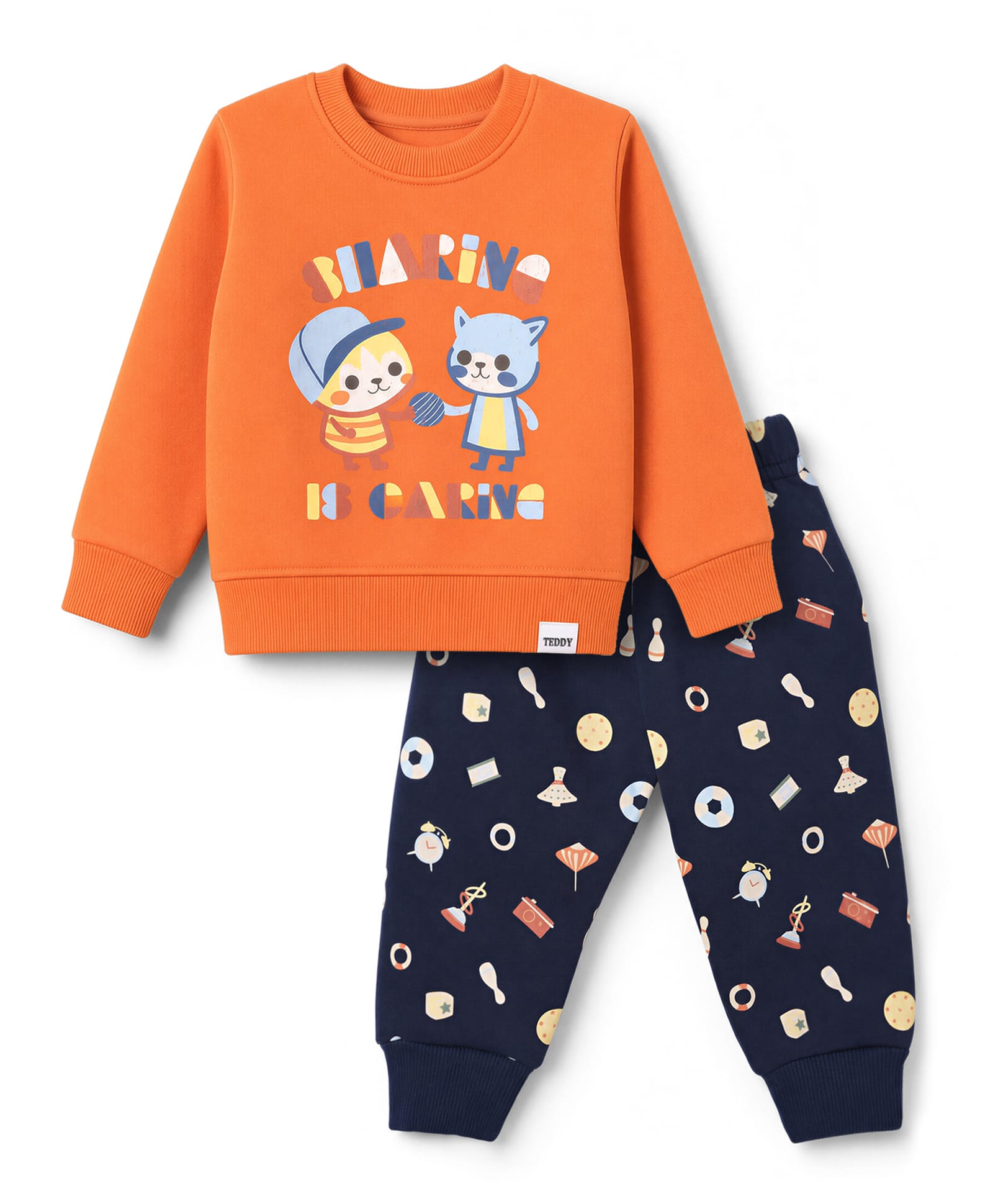 Teddy Fleece Knit Full Sleeves Winter Wear Suit With Sharing is Caring Text Print - Orange-picture-45