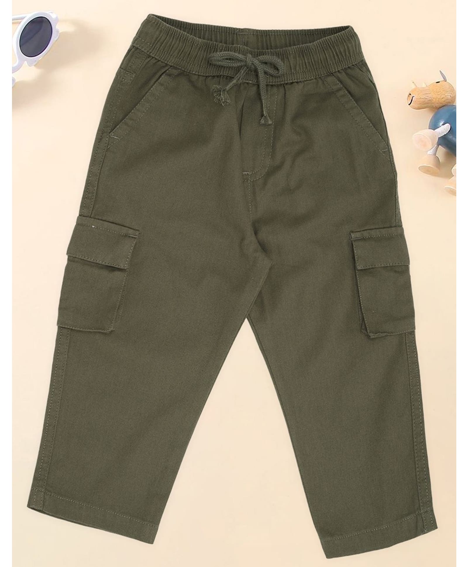 Pantaloons Baby Cotton Woven Solid Cargo Pants - Olive Green-image-10