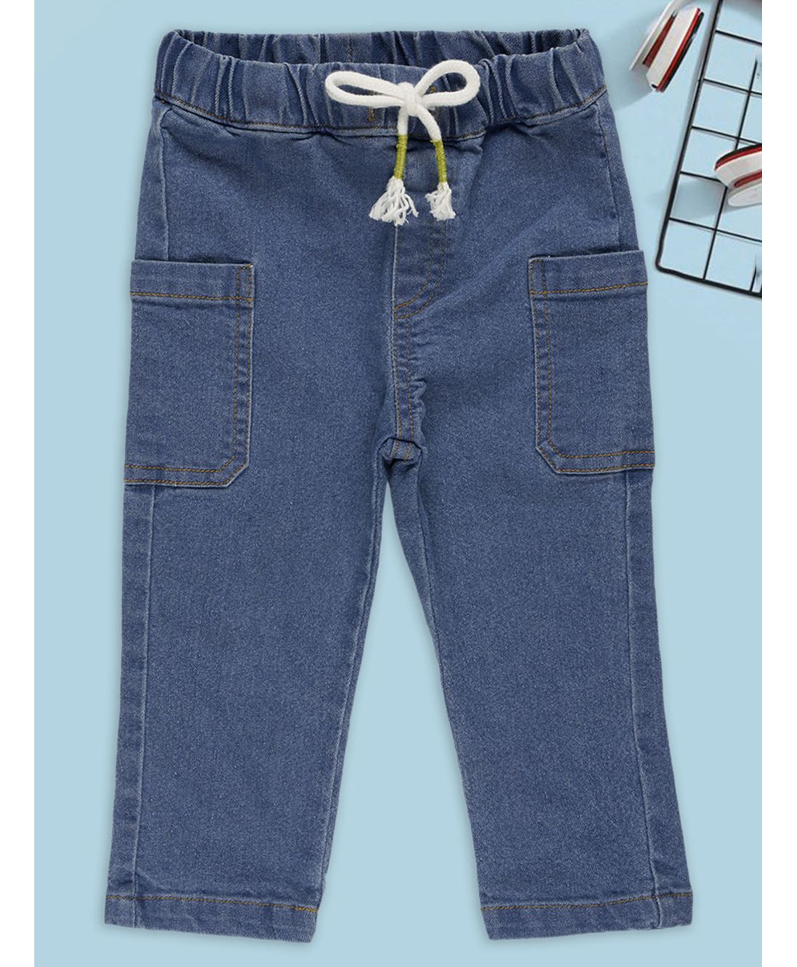 Pantaloons Baby Woven Solid Cargo Style Jeans - Blue-picture-22